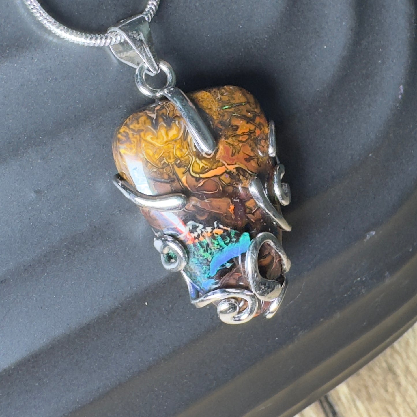 'Coastal Colours' ~ Handcrafted 24ct Solid Queensland Boulder Opal Sterling Silver Pendant Necklace