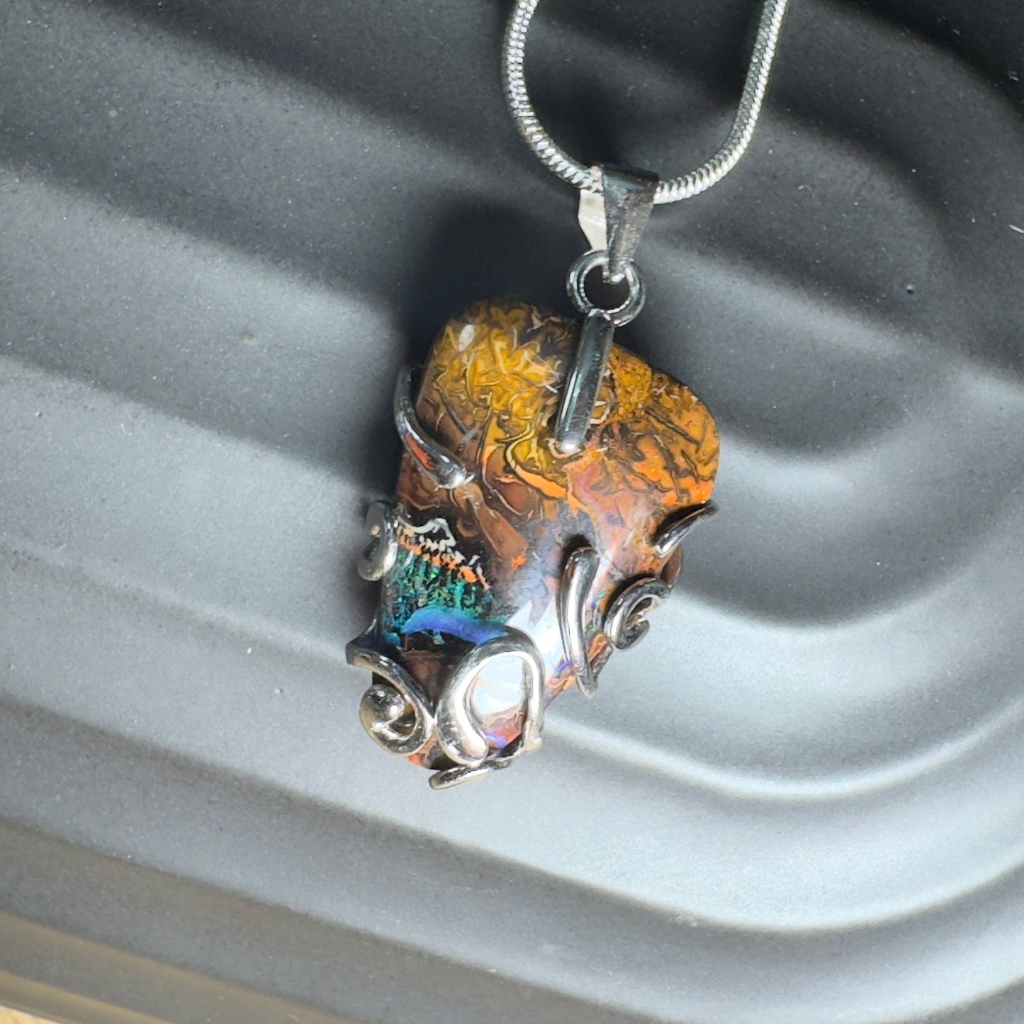 'Coastal Colours' ~ Handcrafted 24ct Solid Queensland Boulder Opal Sterling Silver Pendant Necklace