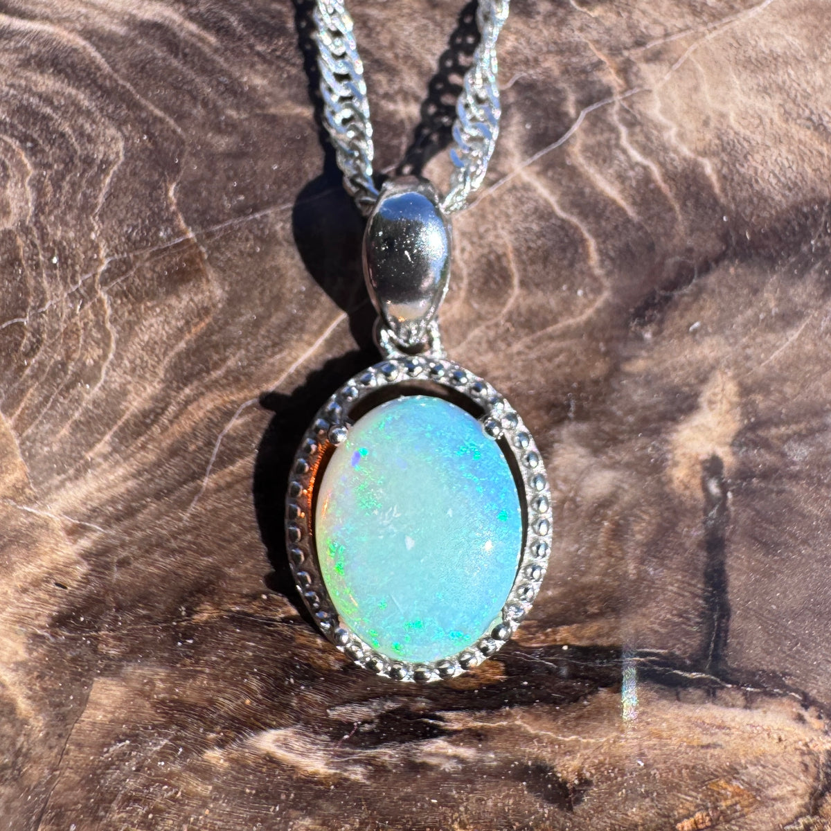 1ct Lightning Ridge Crystal Opal Pendant Necklace ~ 'Coogee Blue' | 925 Sterling Silver | Solid Australian Opal