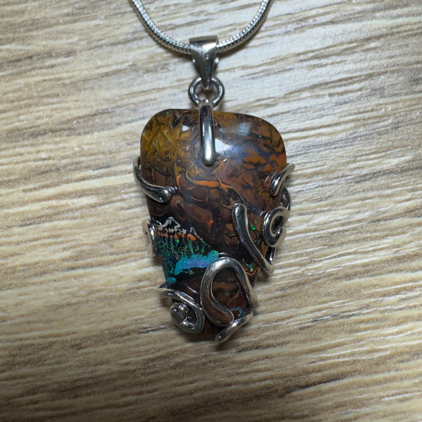 'Coastal Colours' ~ Handcrafted 24ct Solid Queensland Boulder Opal Sterling Silver Pendant Necklace