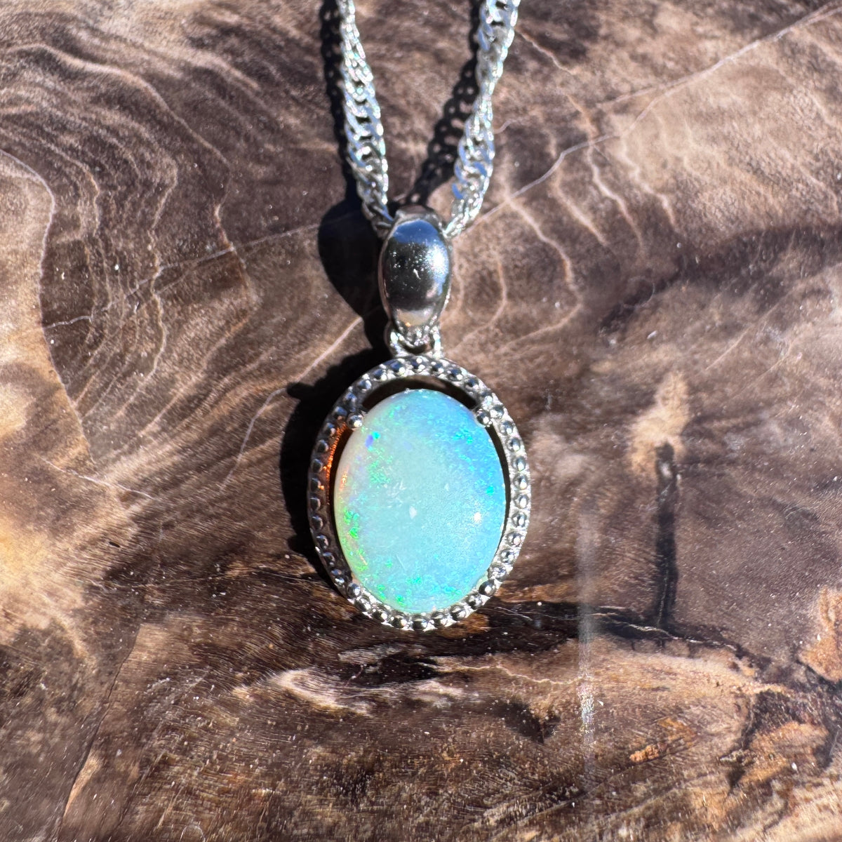 1ct Lightning Ridge Crystal Opal Pendant Necklace ~ 'Coogee Blue' | 925 Sterling Silver | Solid Australian Opal