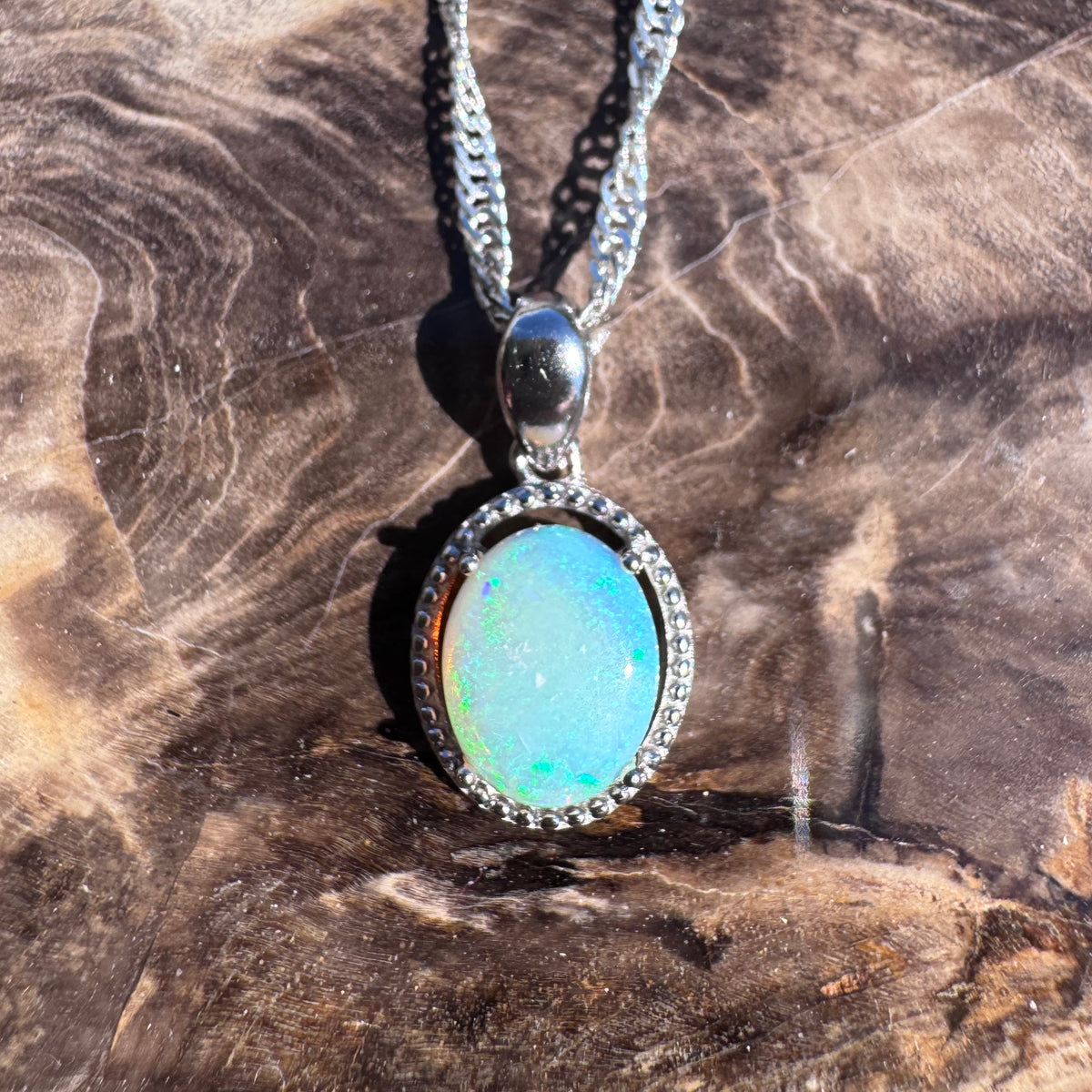 1ct Lightning Ridge Crystal Opal Pendant Necklace ~ 'Coogee Blue' | 925 Sterling Silver | Solid Australian Opal