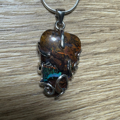 'Coastal Colours' ~ Handcrafted 24ct Solid Queensland Boulder Opal Sterling Silver Pendant Necklace