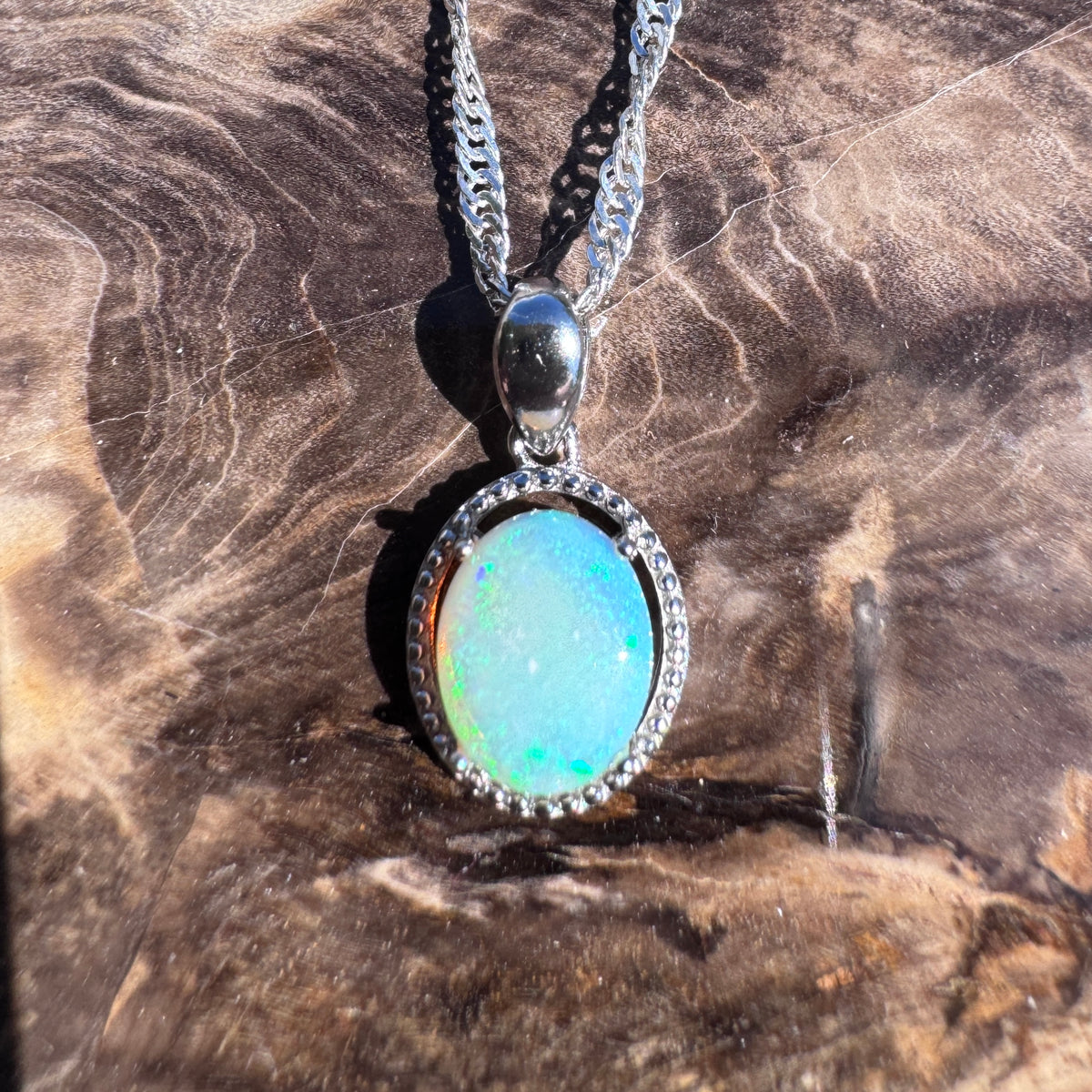 1ct Lightning Ridge Crystal Opal Pendant Necklace ~ 'Coogee Blue' | 925 Sterling Silver | Solid Australian Opal
