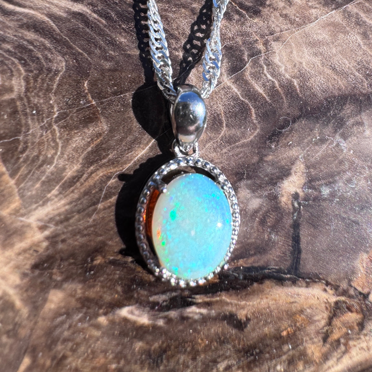 1ct Lightning Ridge Crystal Opal Pendant Necklace ~ 'Coogee Blue' | 925 Sterling Silver | Solid Australian Opal