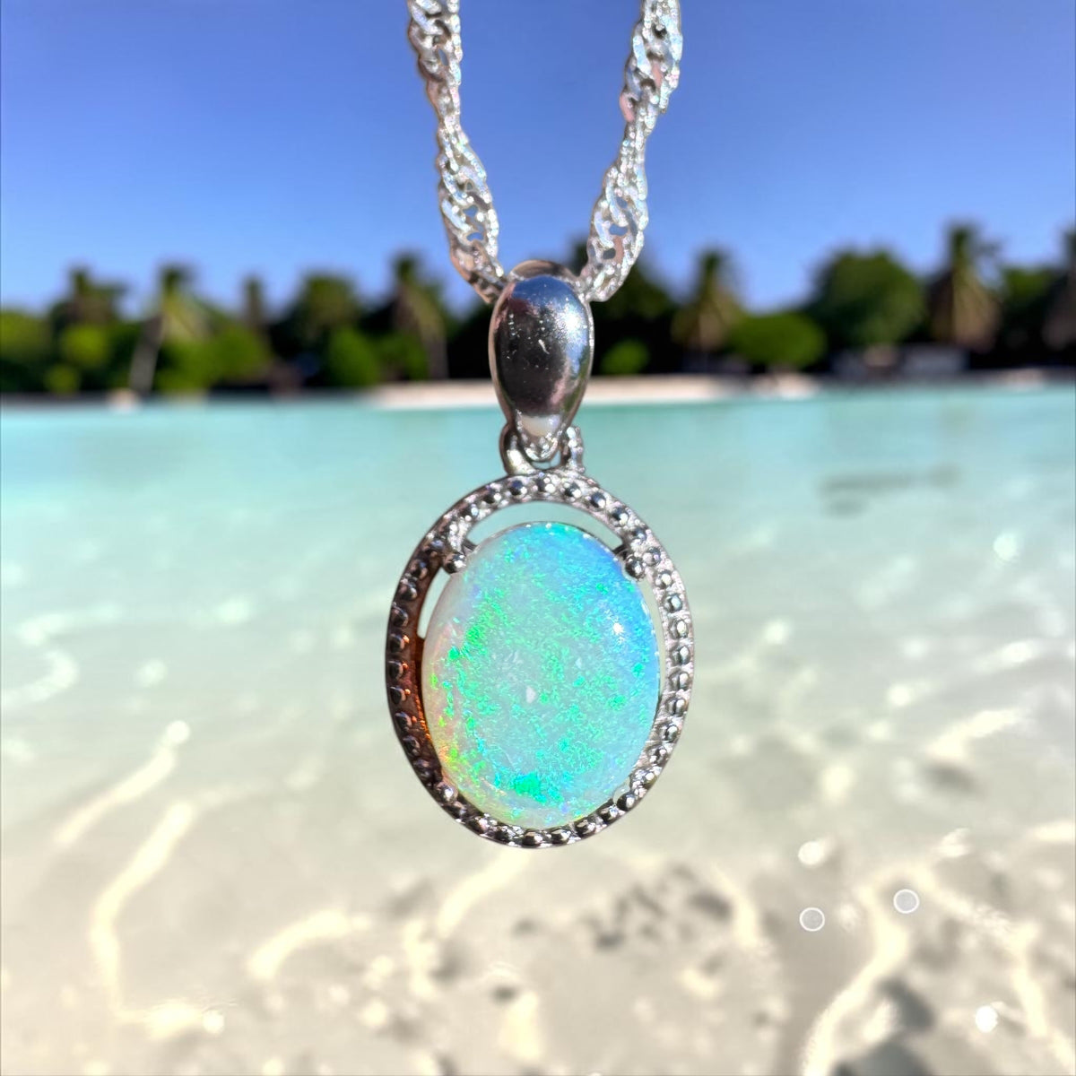 1ct Lightning Ridge Crystal Opal Pendant Necklace ~ 'Coogee Blue' | 925 Sterling Silver | Solid Australian Opal