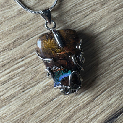 'Coastal Colours' ~ Handcrafted 24ct Solid Queensland Boulder Opal Sterling Silver Pendant Necklace