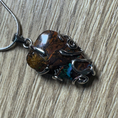 'Coastal Colours' ~ Handcrafted 24ct Solid Queensland Boulder Opal Sterling Silver Pendant Necklace