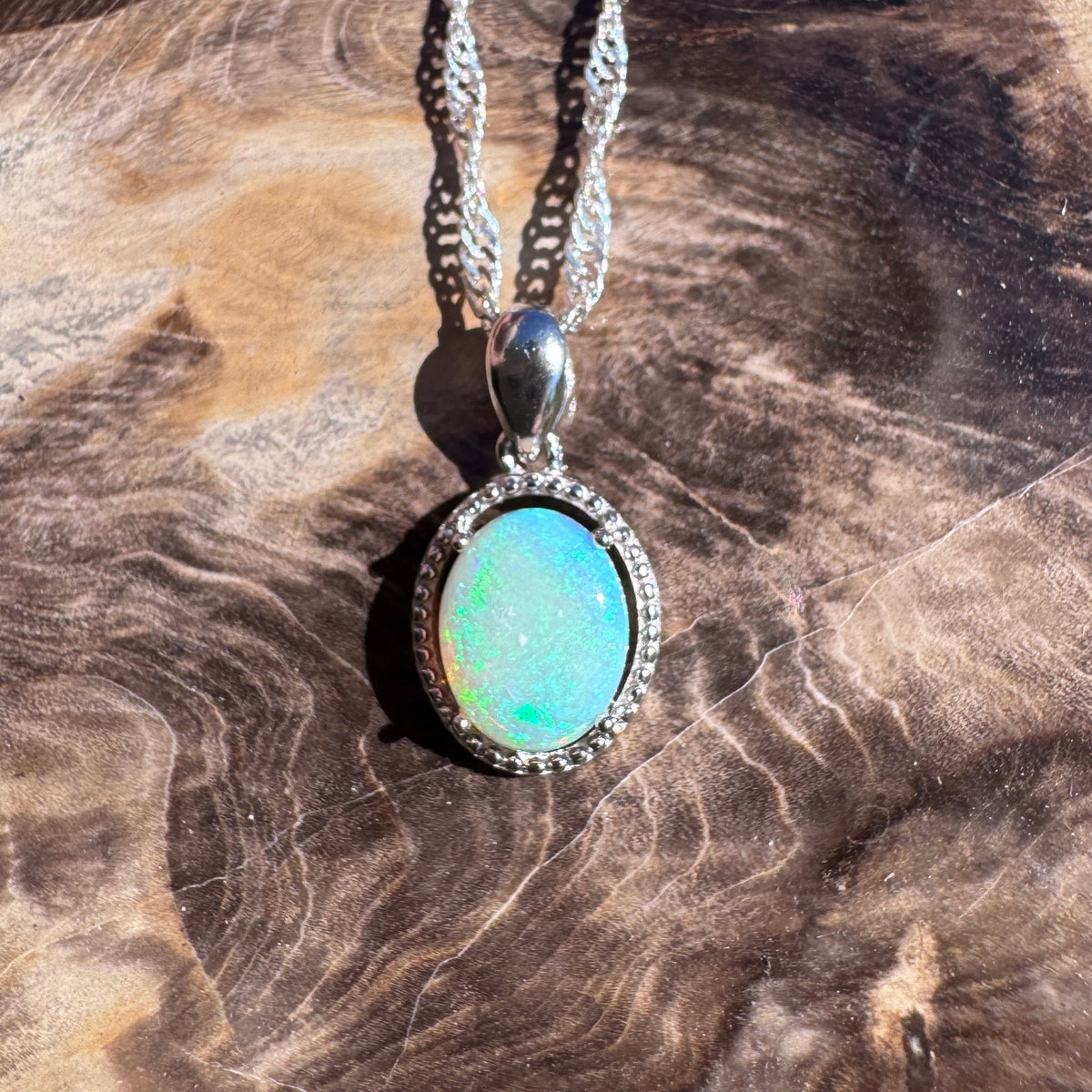1ct Lightning Ridge Crystal Opal Pendant Necklace ~ 'Coogee Blue' | 925 Sterling Silver | Solid Australian Opal