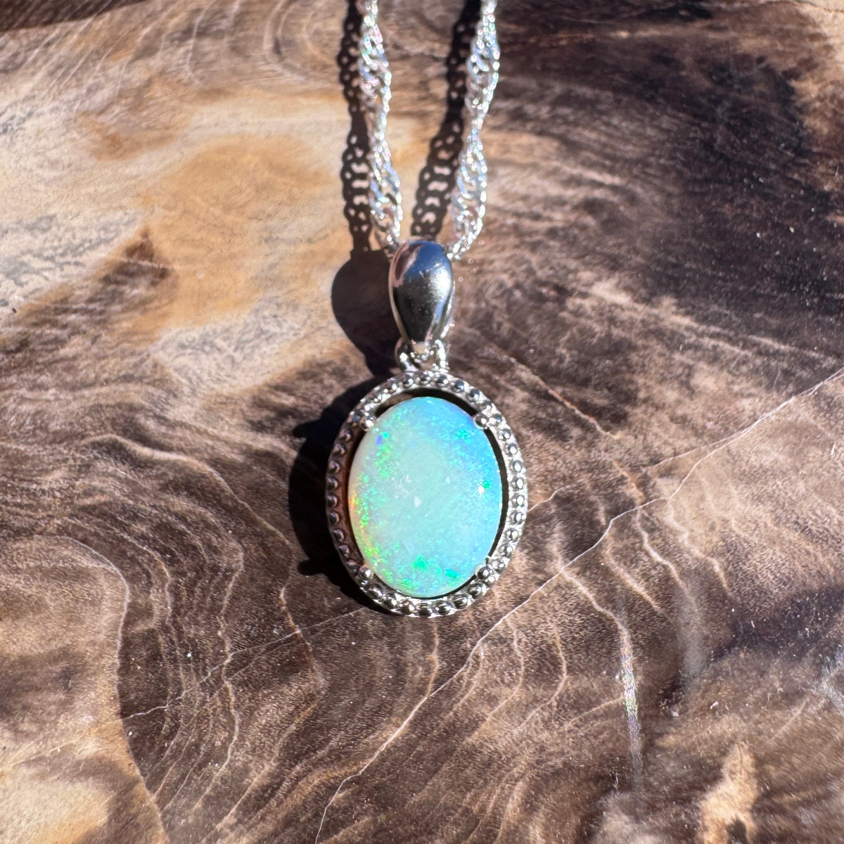 1ct Lightning Ridge Crystal Opal Pendant Necklace ~ 'Coogee Blue' | 925 Sterling Silver | Solid Australian Opal