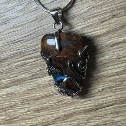 'Coastal Colours' ~ Handcrafted 24ct Solid Queensland Boulder Opal Sterling Silver Pendant Necklace