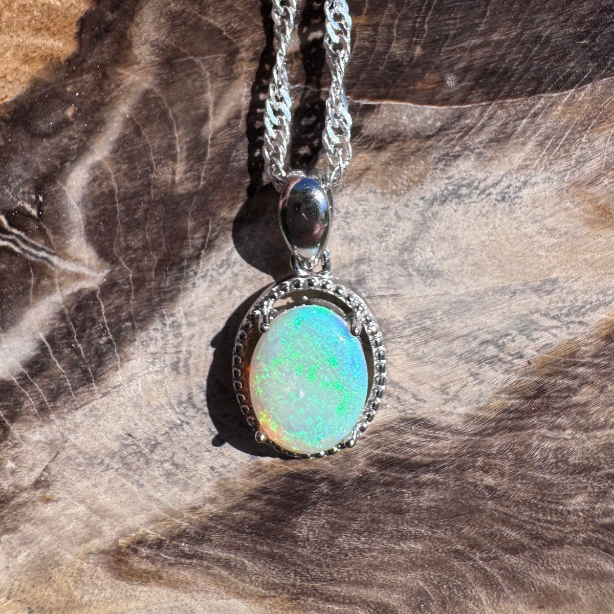 1ct Lightning Ridge Crystal Opal Pendant Necklace ~ 'Coogee Blue' | 925 Sterling Silver | Solid Australian Opal