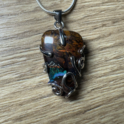 'Coastal Colours' ~ Handcrafted 24ct Solid Queensland Boulder Opal Sterling Silver Pendant Necklace