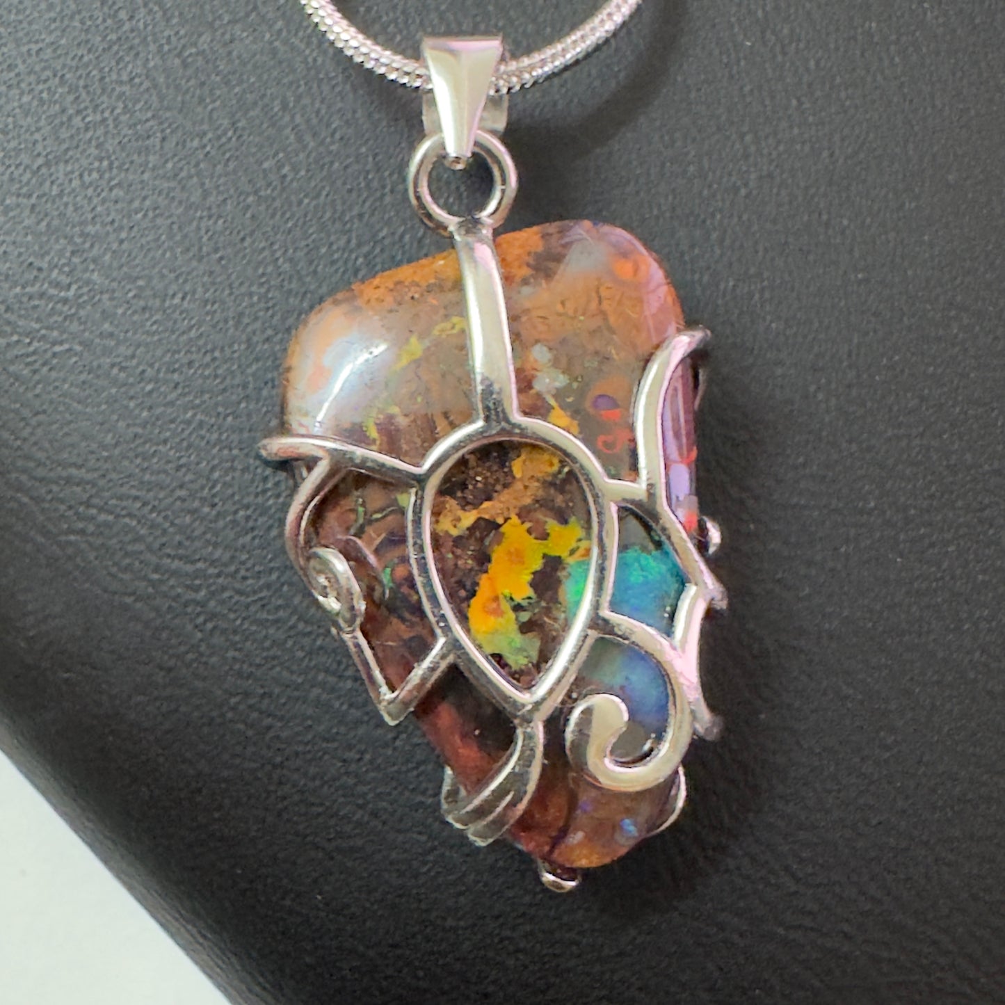 'Coastal Colours' ~ Handcrafted 24ct Solid Queensland Boulder Opal Sterling Silver Pendant Necklace