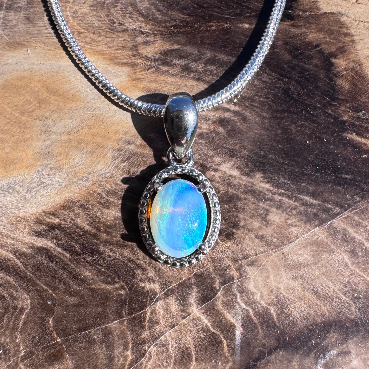 0.5ct Coober Pedy Opal Pendant Necklace ~ 'Lake Dobson Glow' | 925 Sterling Silver | Solid Australian Opal