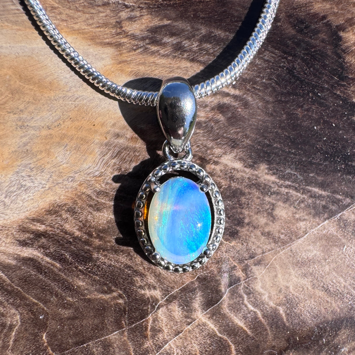 0.5ct Coober Pedy Opal Pendant Necklace ~ 'Lake Dobson Glow' | 925 Sterling Silver | Solid Australian Opal