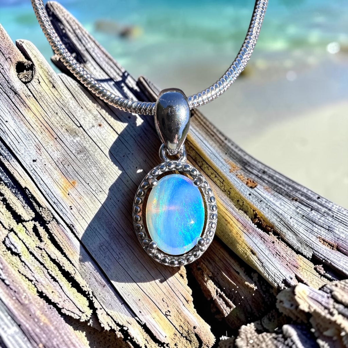 0.5ct Coober Pedy Opal Pendant Necklace ~ 'Lake Dobson Glow' | 925 Sterling Silver | Solid Australian Opal