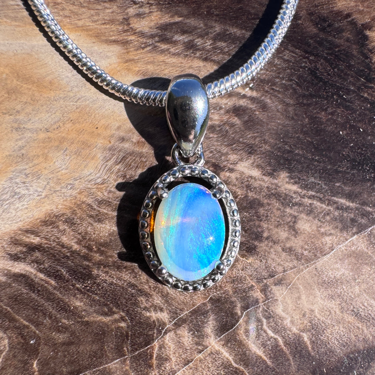 0.5ct Coober Pedy Opal Pendant Necklace ~ 'Lake Dobson Glow' | 925 Sterling Silver | Solid Australian Opal