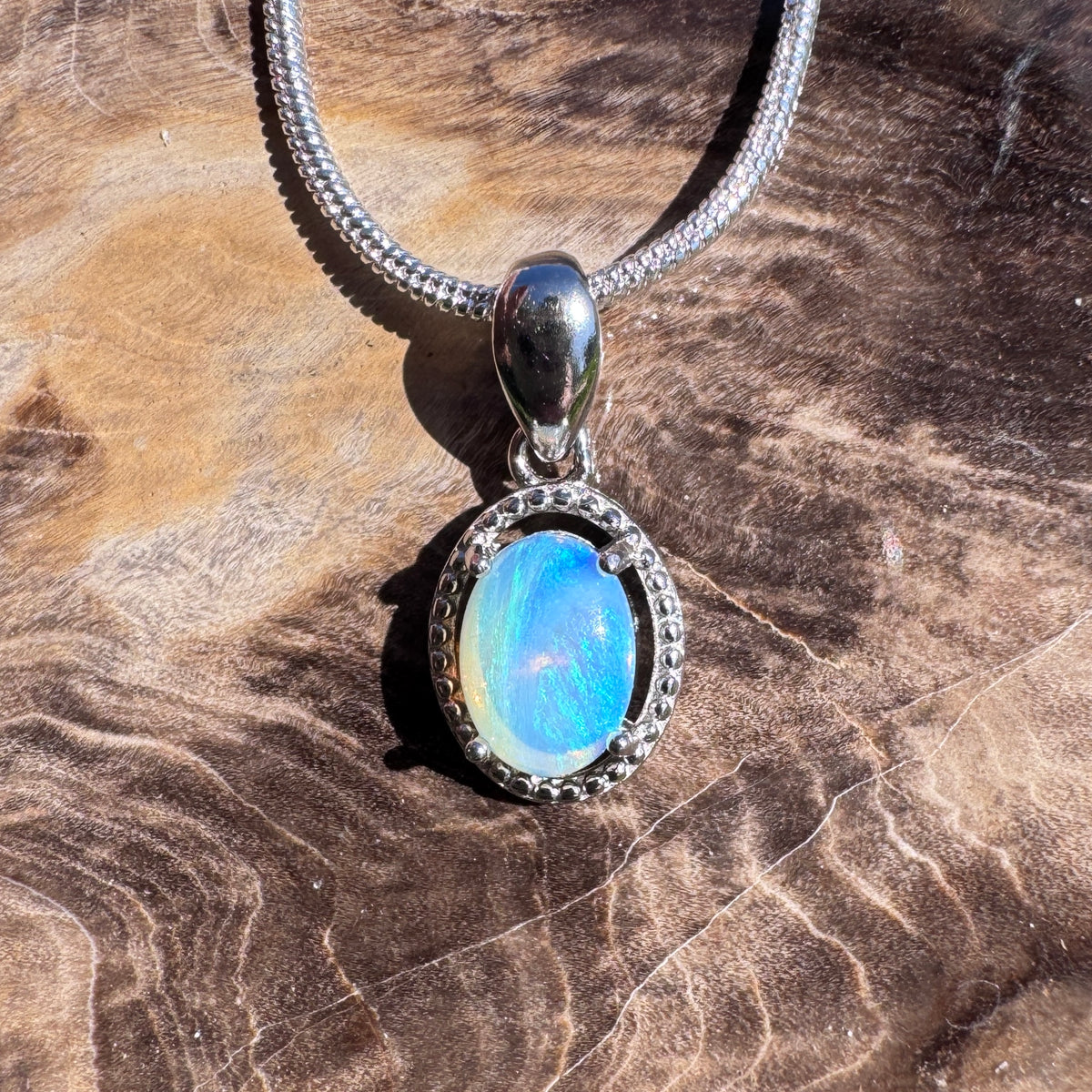 0.5ct Coober Pedy Opal Pendant Necklace ~ 'Lake Dobson Glow' | 925 Sterling Silver | Solid Australian Opal