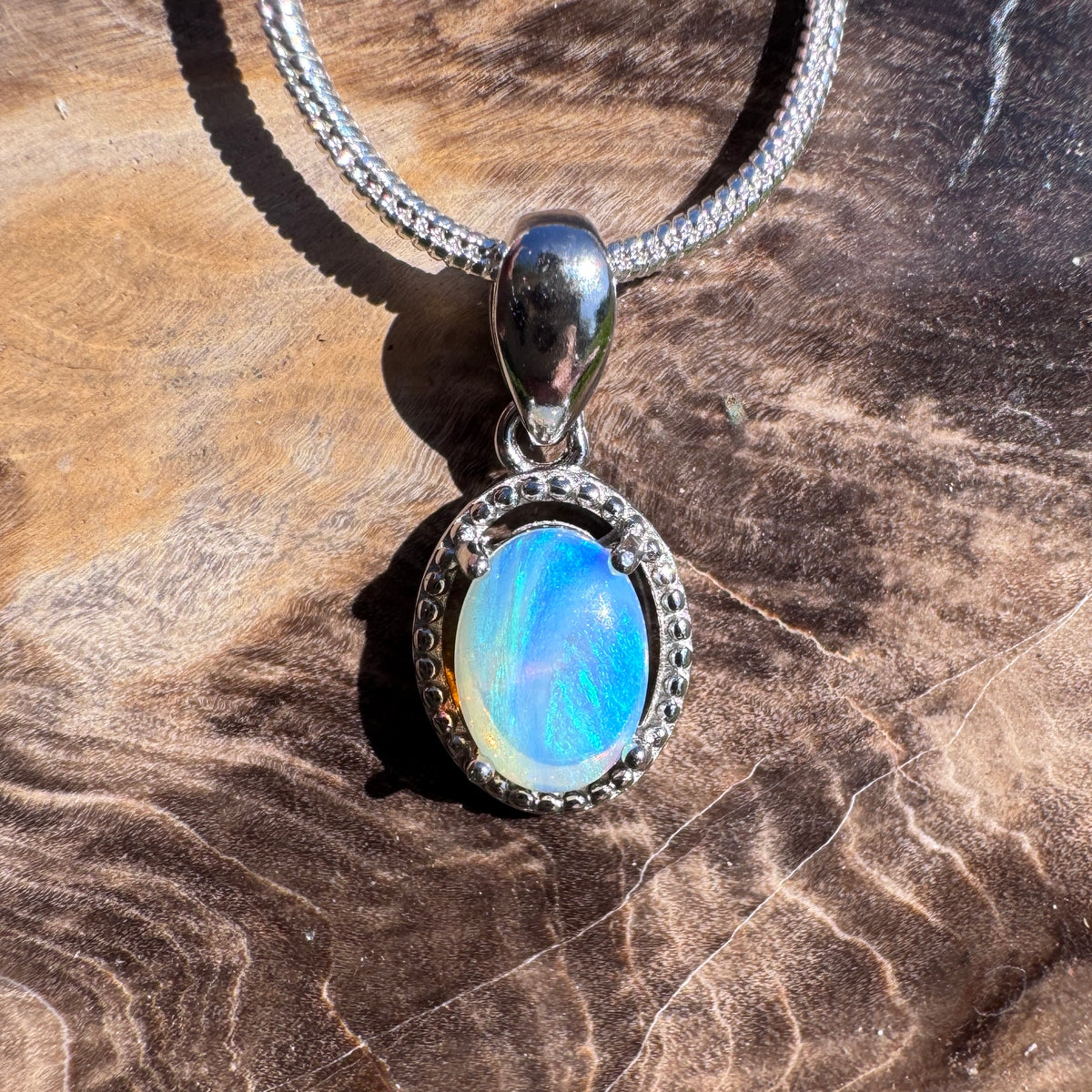 0.5ct Coober Pedy Opal Pendant Necklace ~ 'Lake Dobson Glow' | 925 Sterling Silver | Solid Australian Opal