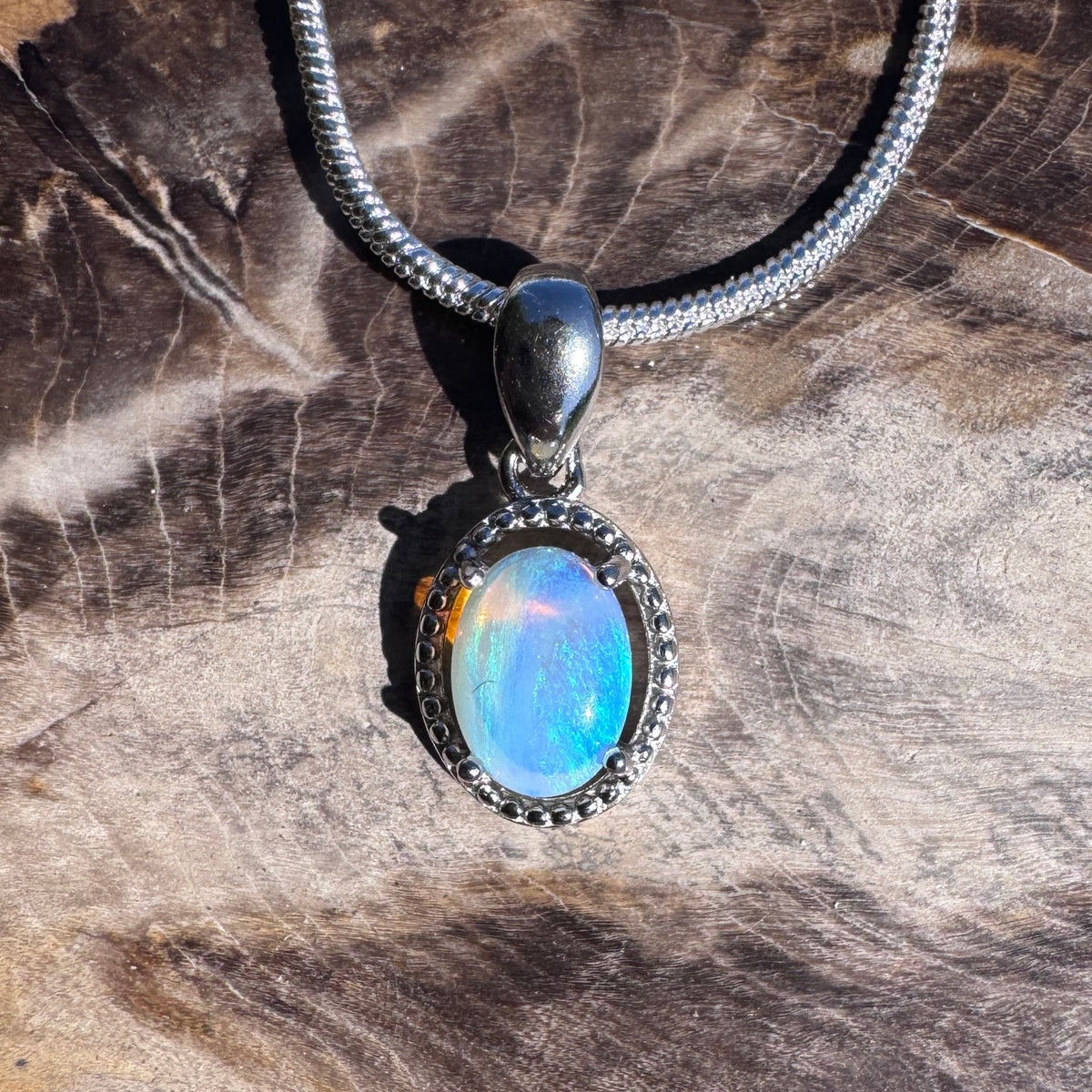 0.5ct Coober Pedy Opal Pendant Necklace ~ 'Lake Dobson Glow' | 925 Sterling Silver | Solid Australian Opal