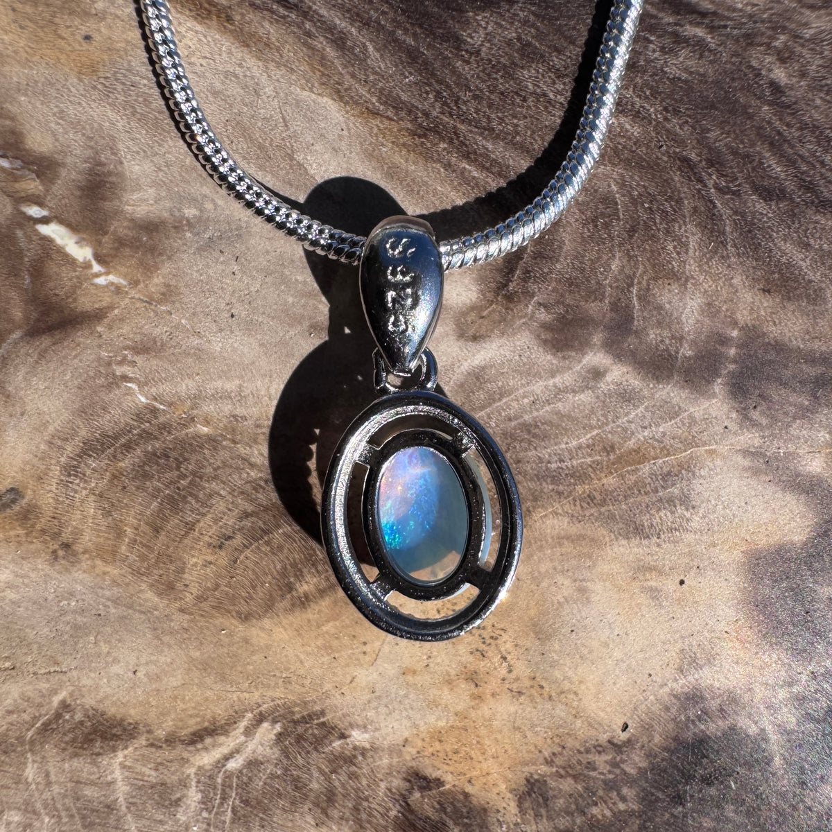 0.5ct Coober Pedy Opal Pendant Necklace ~ 'Lake Dobson Glow' | 925 Sterling Silver | Solid Australian Opal