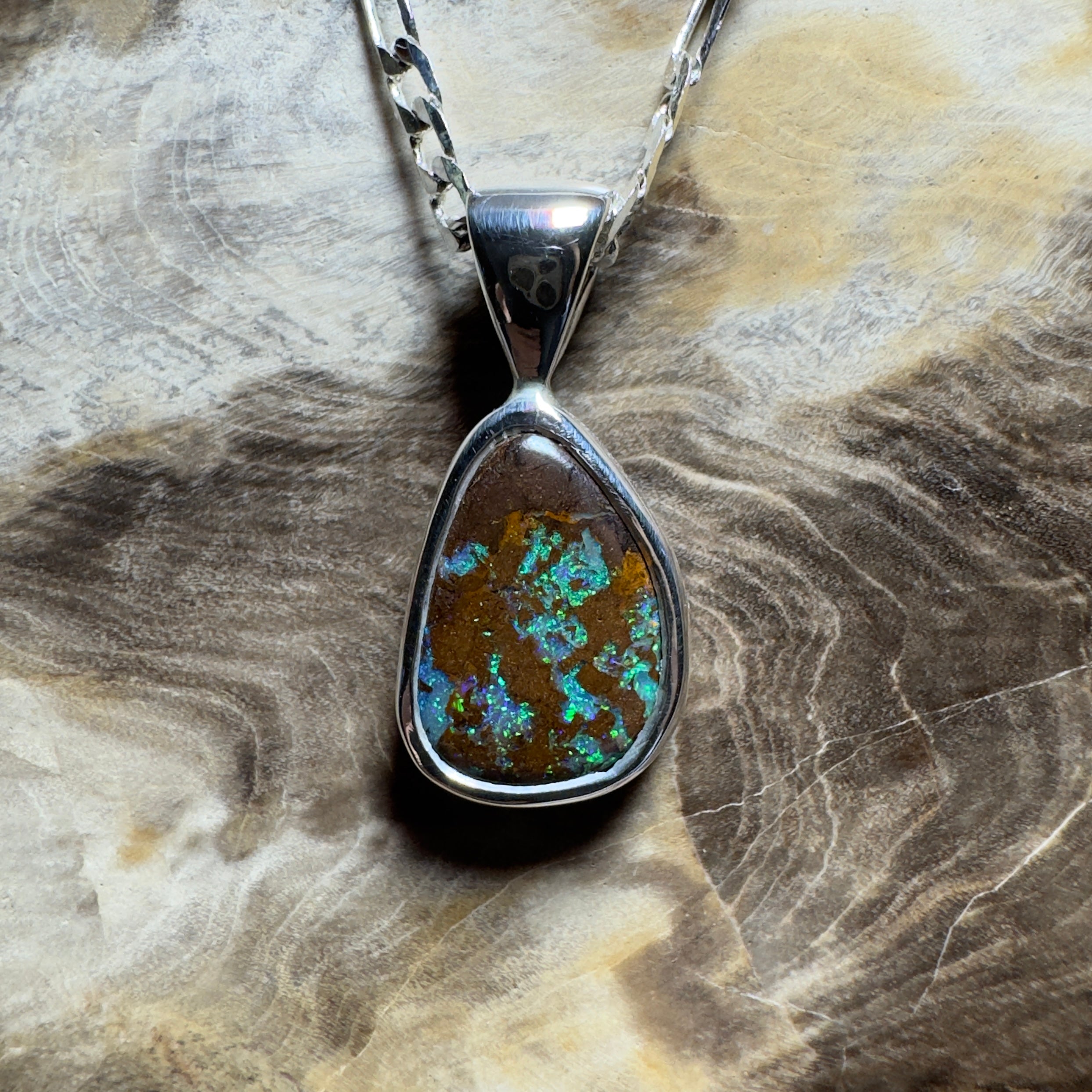 Esperance Elation ~ Queensland Boulder Opal 925 Sterling Silver Pendant Necklace