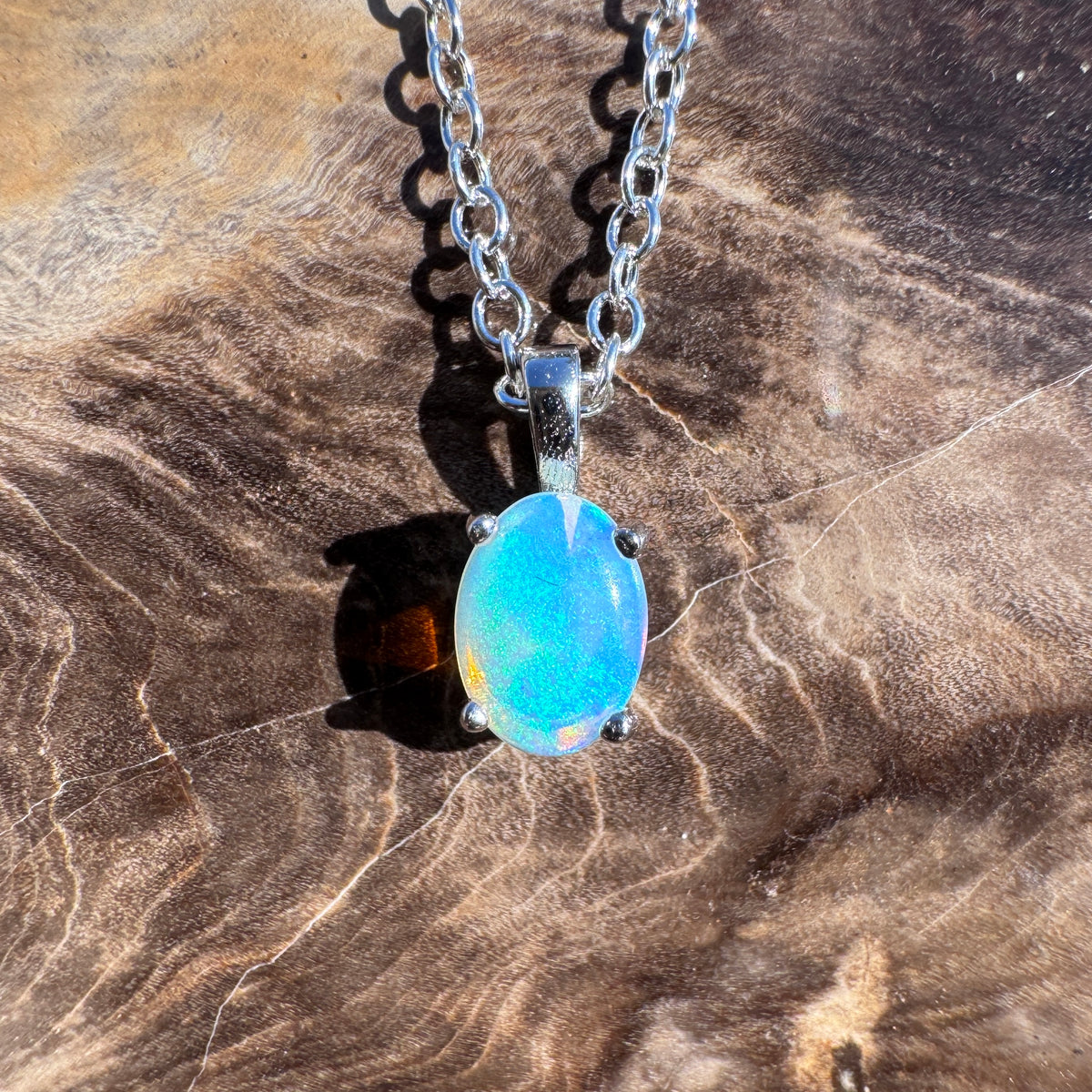 0.5ct Coober Pedy Opal Pendant Necklace ~ 'Normanville Greens' | 925 Sterling Silver | Solid Australian Opal