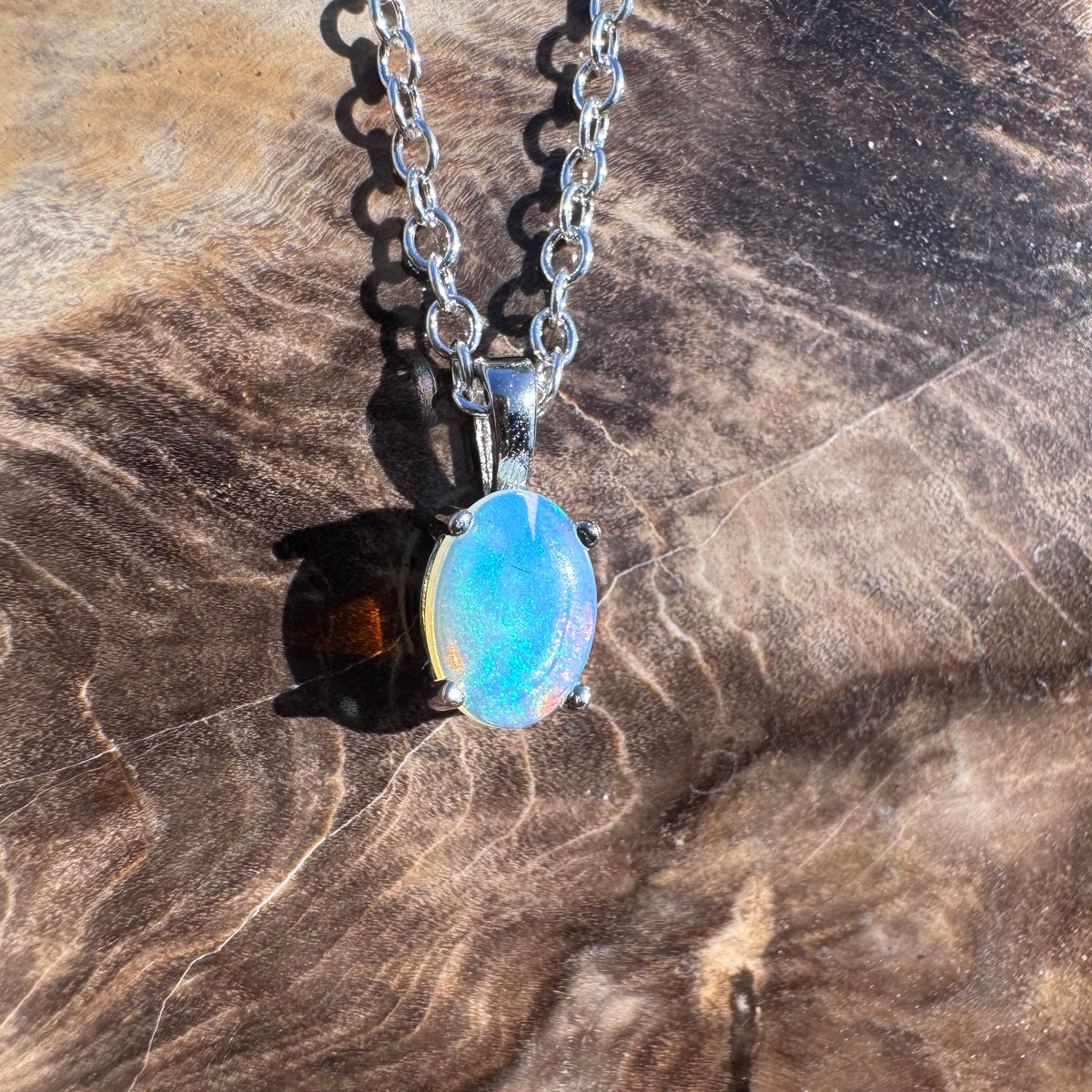 0.5ct Coober Pedy Opal Pendant Necklace ~ 'Normanville Greens' | 925 Sterling Silver | Solid Australian Opal