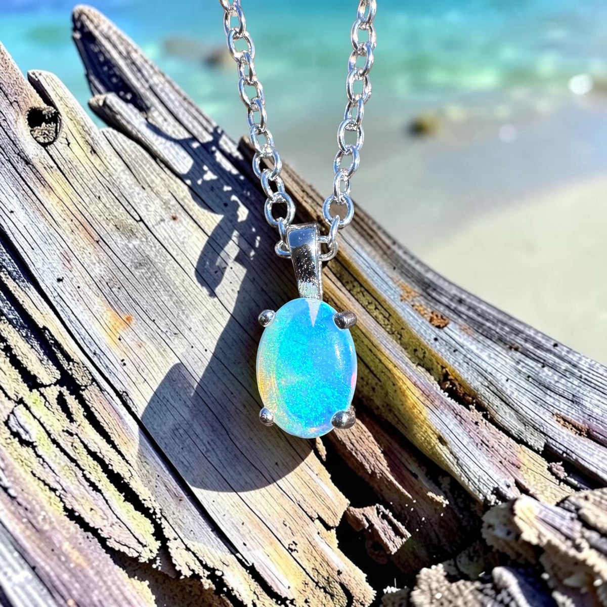 0.5ct Coober Pedy Opal Pendant Necklace ~ 'Normanville Greens' | 925 Sterling Silver | Solid Australian Opal