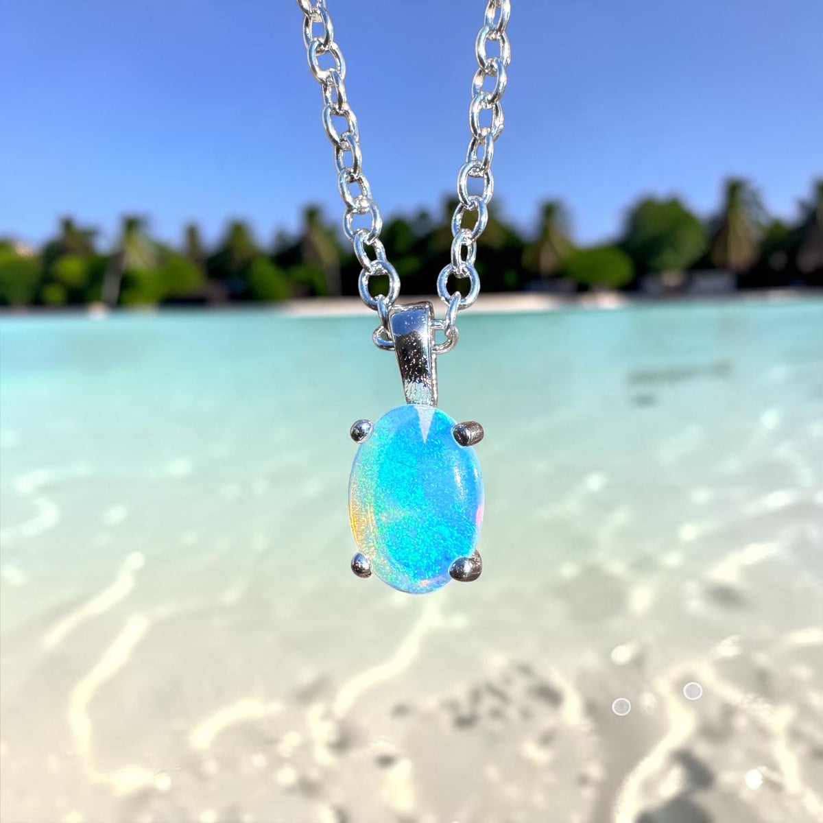 0.5ct Coober Pedy Opal Pendant Necklace ~ 'Normanville Greens' | 925 Sterling Silver | Solid Australian Opal