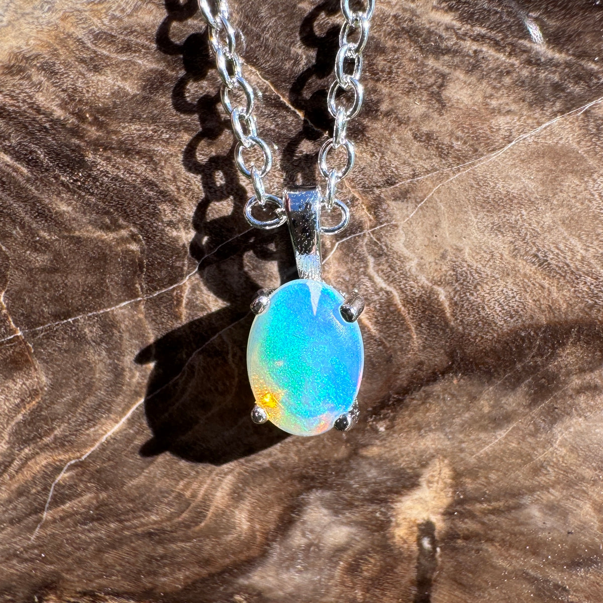 0.5ct Coober Pedy Opal Pendant Necklace ~ 'Normanville Greens' | 925 Sterling Silver | Solid Australian Opal