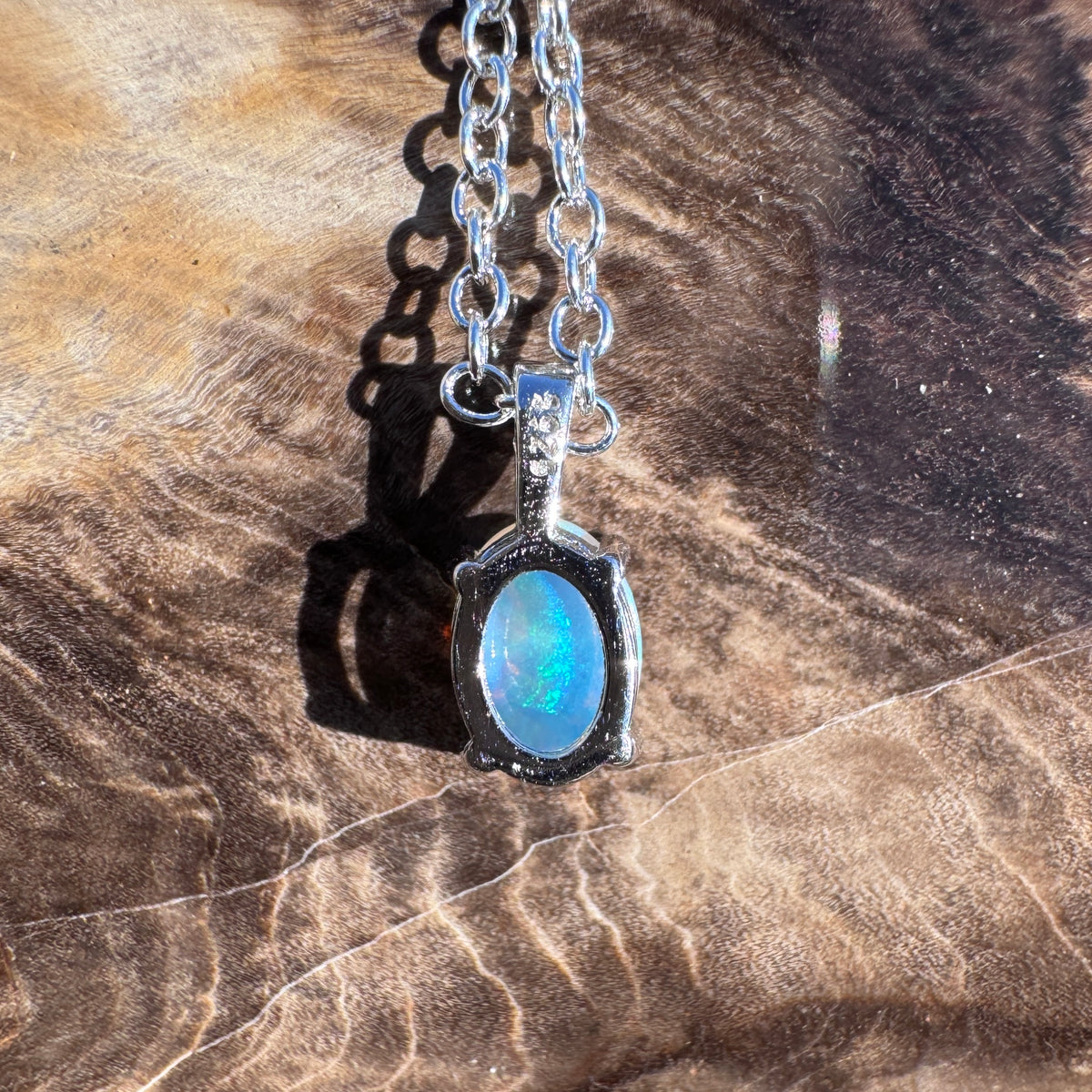 0.5ct Coober Pedy Opal Pendant Necklace ~ 'Normanville Greens' | 925 Sterling Silver | Solid Australian Opal