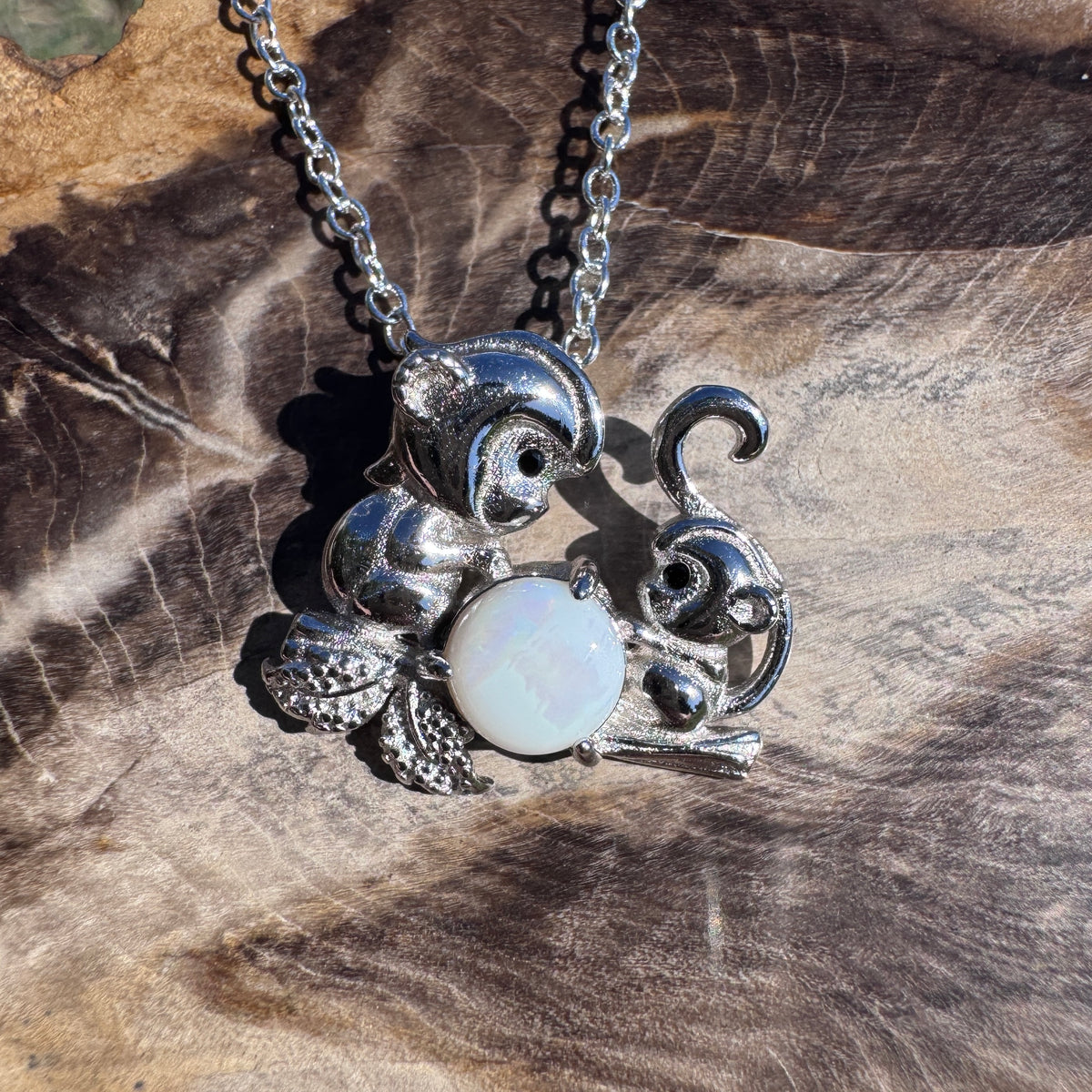 0.7ct Coober Pedy Opal Monkey Pendant Necklace ~ 'Werribee Blues' | 925 Sterling Silver | Solid Australian Opal