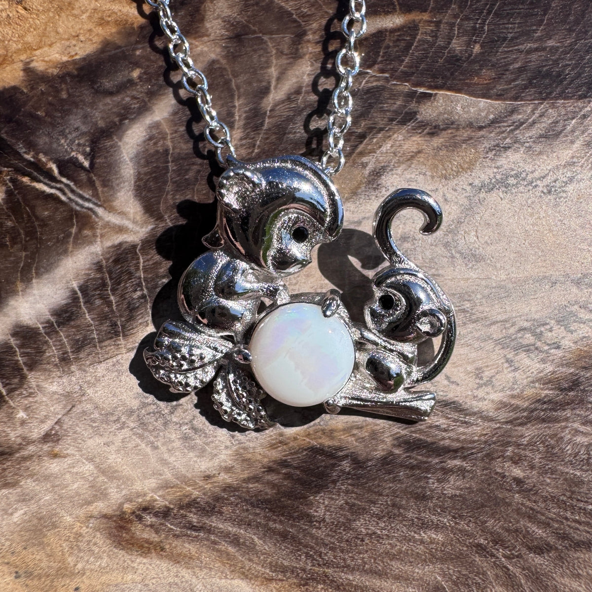 0.7ct Coober Pedy Opal Monkey Pendant Necklace ~ 'Werribee Blues' | 925 Sterling Silver | Solid Australian Opal