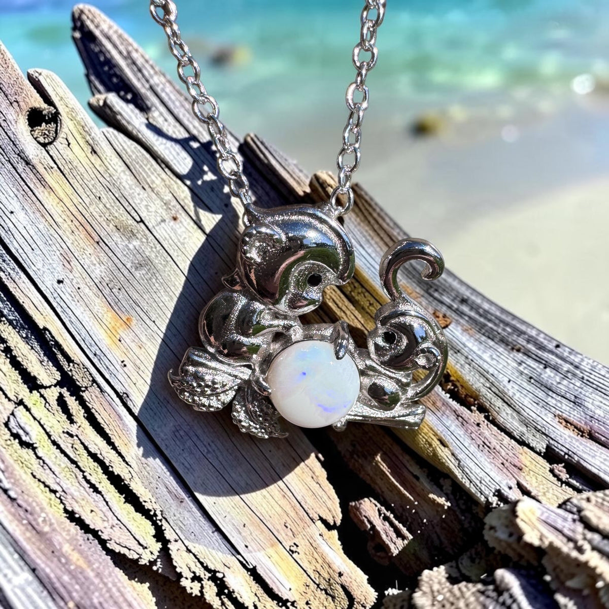 0.7ct Coober Pedy Opal Monkey Pendant Necklace ~ 'Werribee Blues' | 925 Sterling Silver | Solid Australian Opal