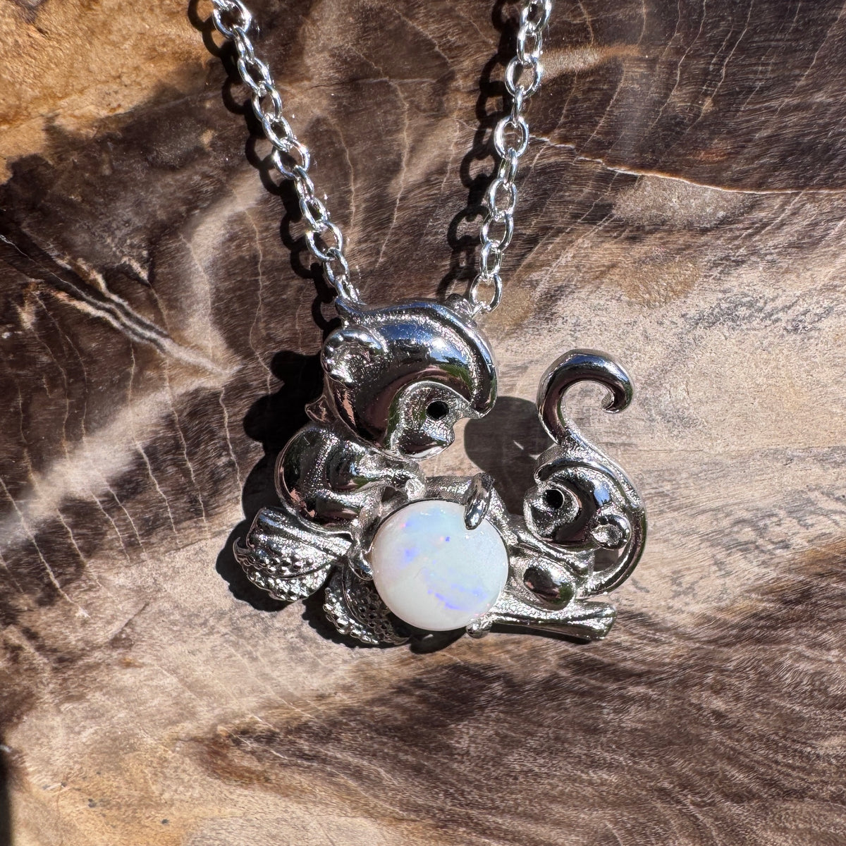 0.7ct Coober Pedy Opal Monkey Pendant Necklace ~ 'Werribee Blues' | 925 Sterling Silver | Solid Australian Opal