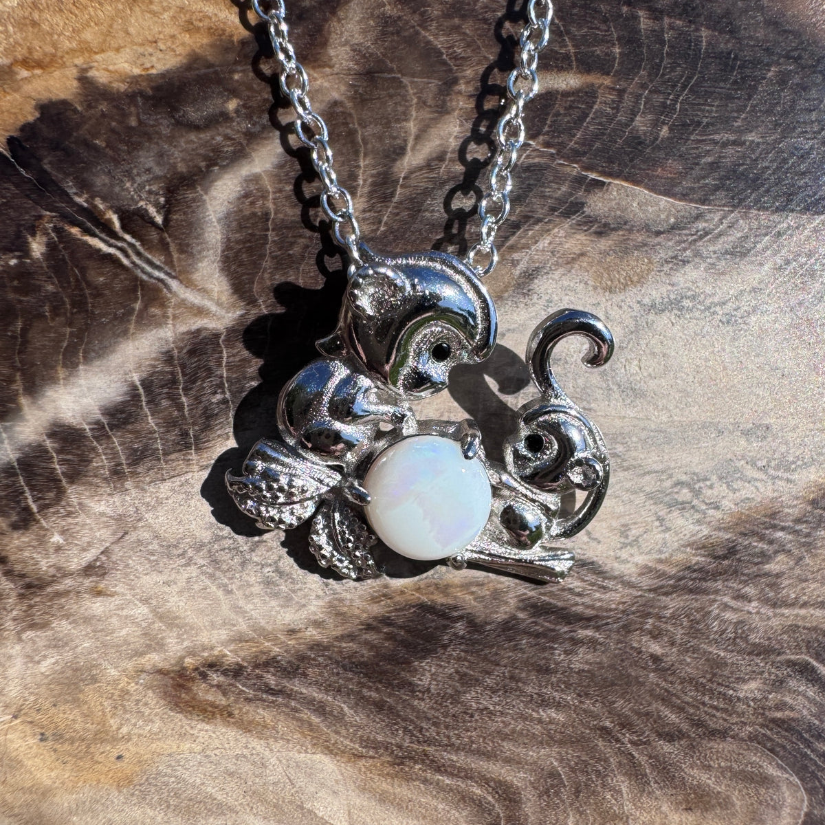 0.7ct Coober Pedy Opal Monkey Pendant Necklace ~ 'Werribee Blues' | 925 Sterling Silver | Solid Australian Opal