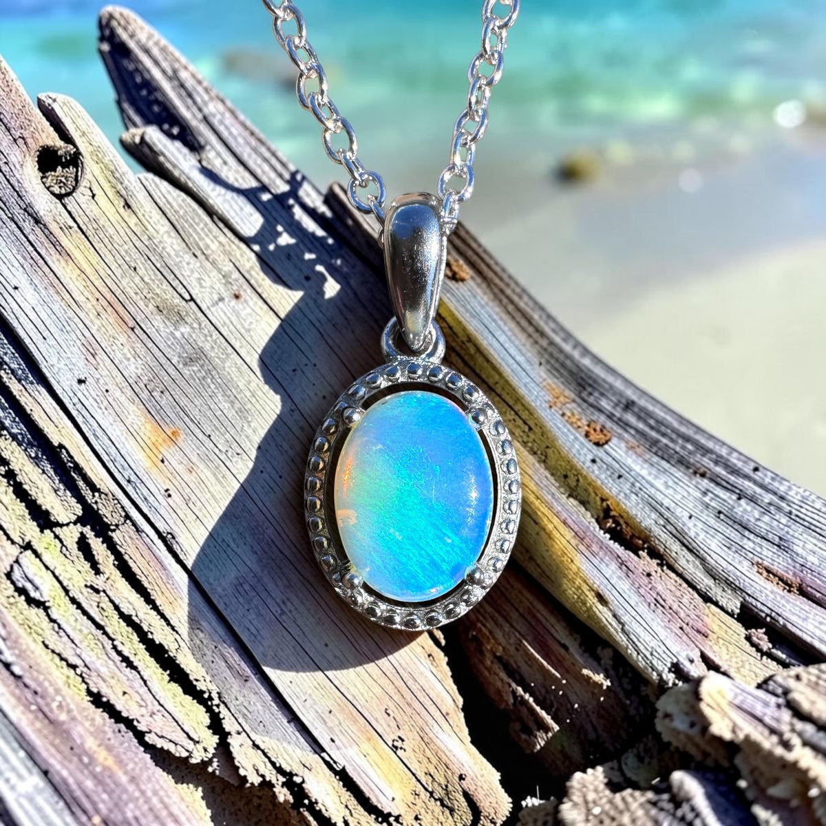 0.7ct Lightning Ridge Opal Pendant Necklace ~ 'Burrum Coast Greens' | 925 Sterling Silver | Solid Australian Opal