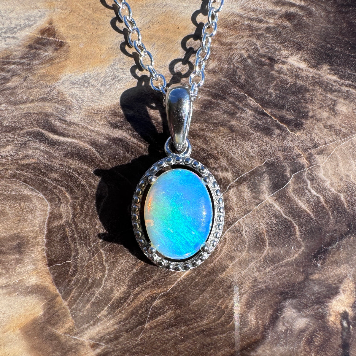 0.7ct Lightning Ridge Opal Pendant Necklace ~ 'Burrum Coast Greens' | 925 Sterling Silver | Solid Australian Opal