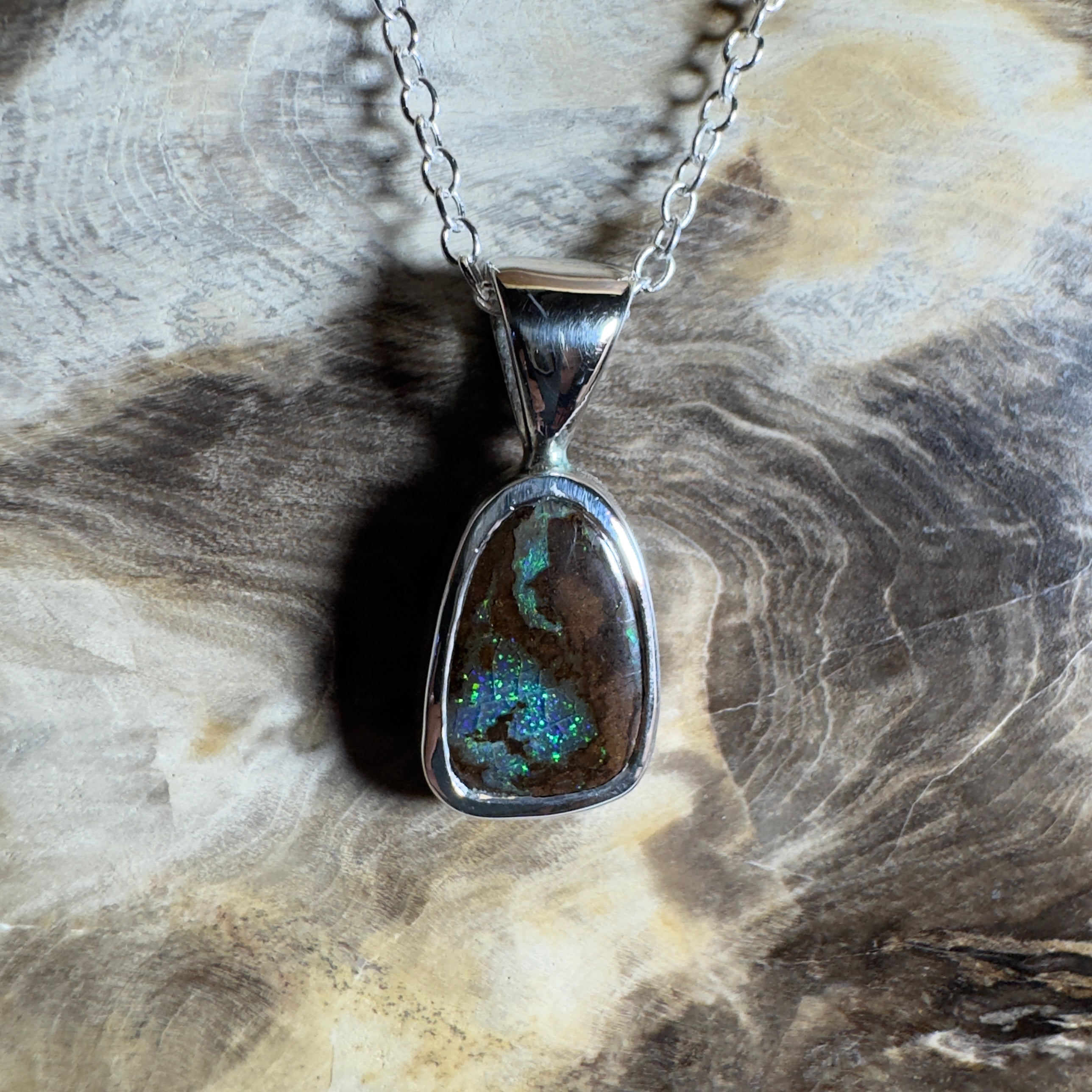 Kings Canyon Glow ~ Queensland Boulder Opal 925 Sterling Silver Pendant Necklace