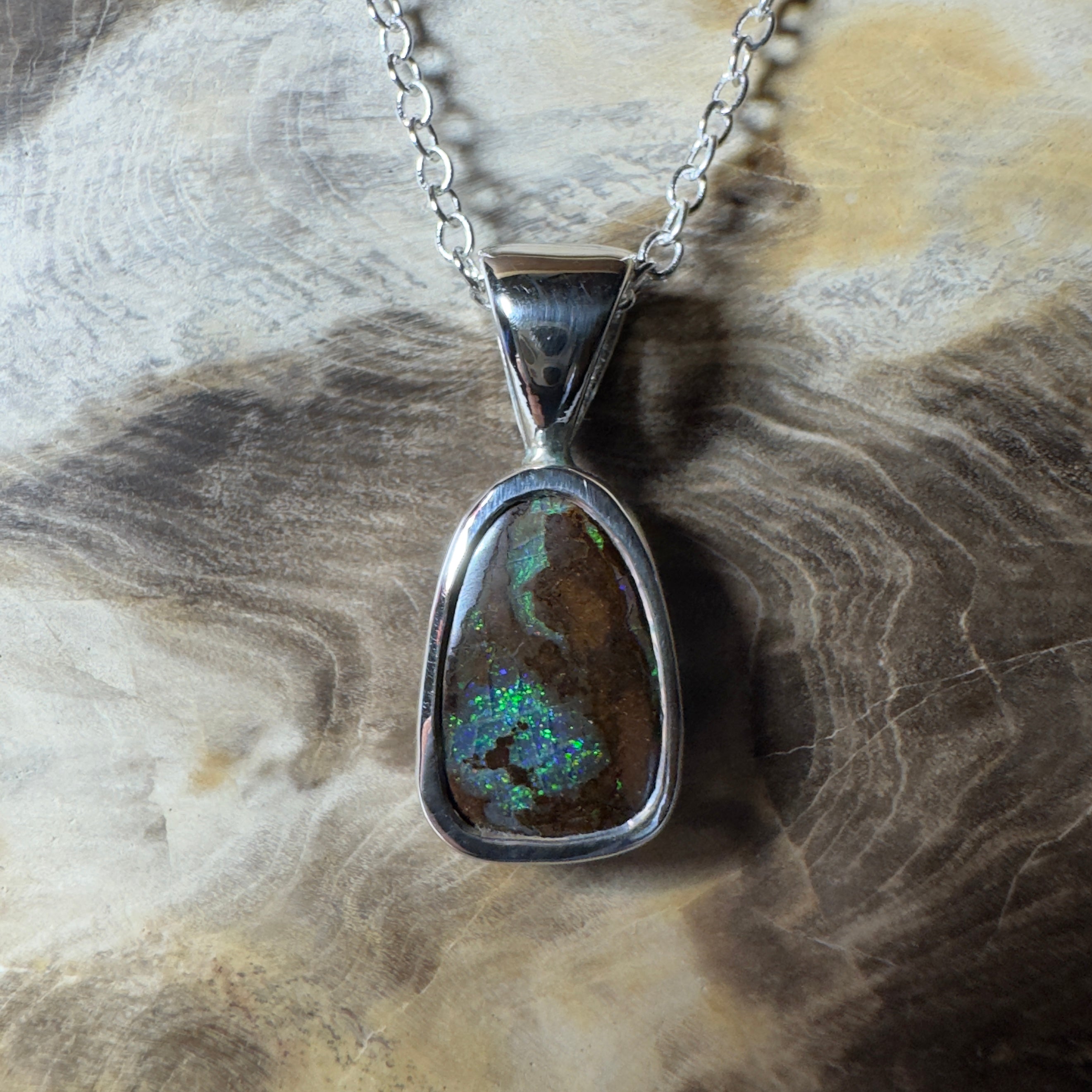 Kings Canyon Glow ~ Queensland Boulder Opal 925 Sterling Silver Pendant Necklace