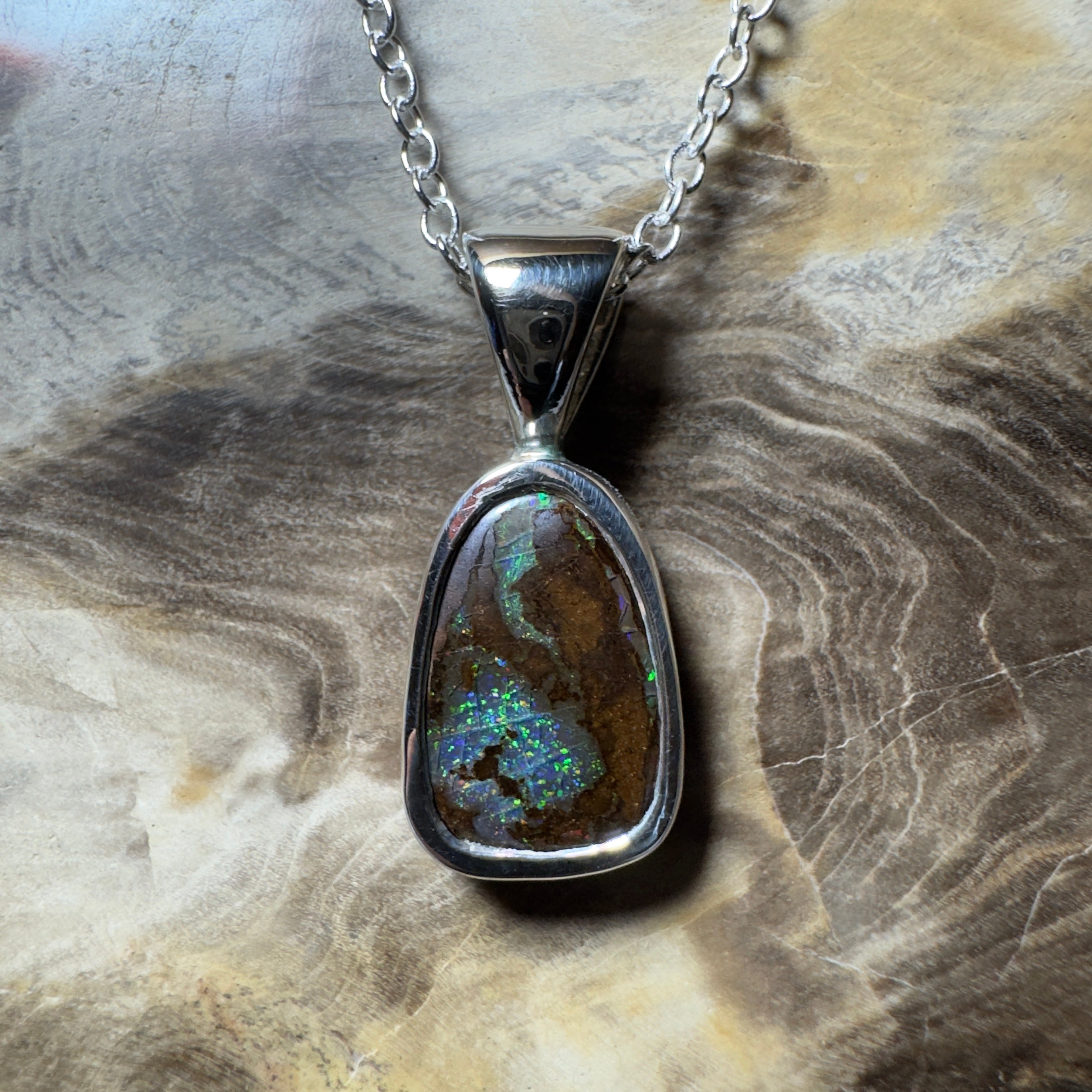 Kings Canyon Glow ~ Queensland Boulder Opal 925 Sterling Silver Pendant Necklace