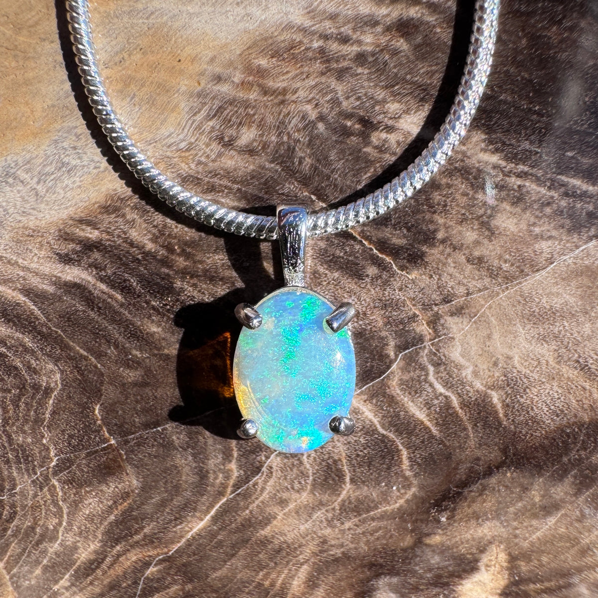0.7ct Lightning Ridge Crystal Opal Pendant Necklace ~ 'Pebbly Beach Blues' | 925 Sterling Silver | Solid Australian Opal