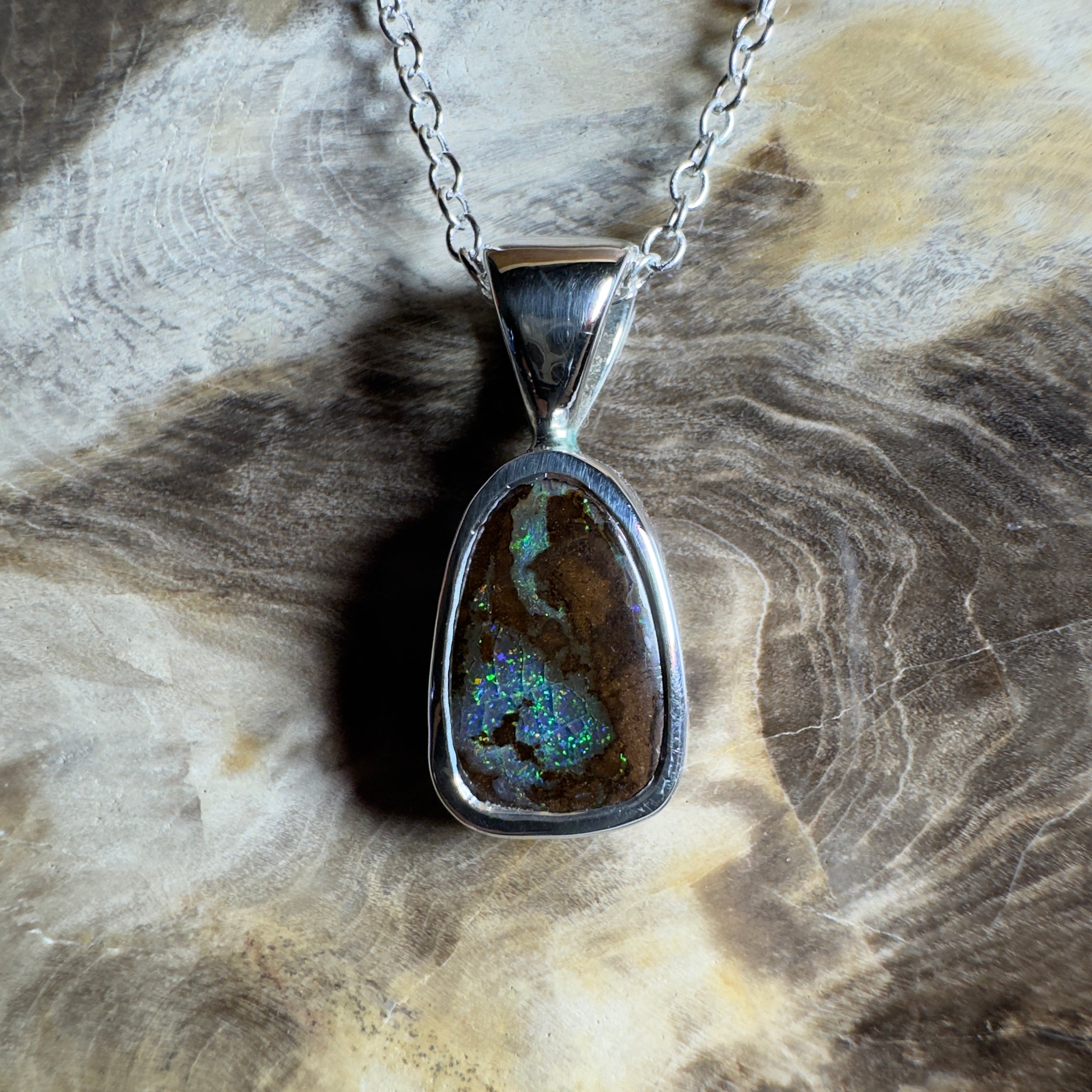 Kings Canyon Glow ~ Queensland Boulder Opal 925 Sterling Silver Pendant Necklace