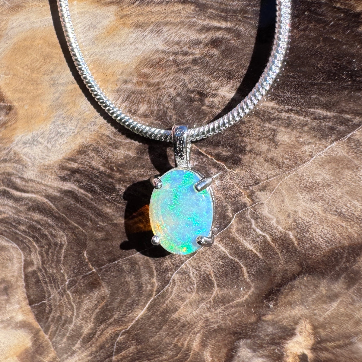 0.7ct Lightning Ridge Crystal Opal Pendant Necklace ~ 'Pebbly Beach Blues' | 925 Sterling Silver | Solid Australian Opal