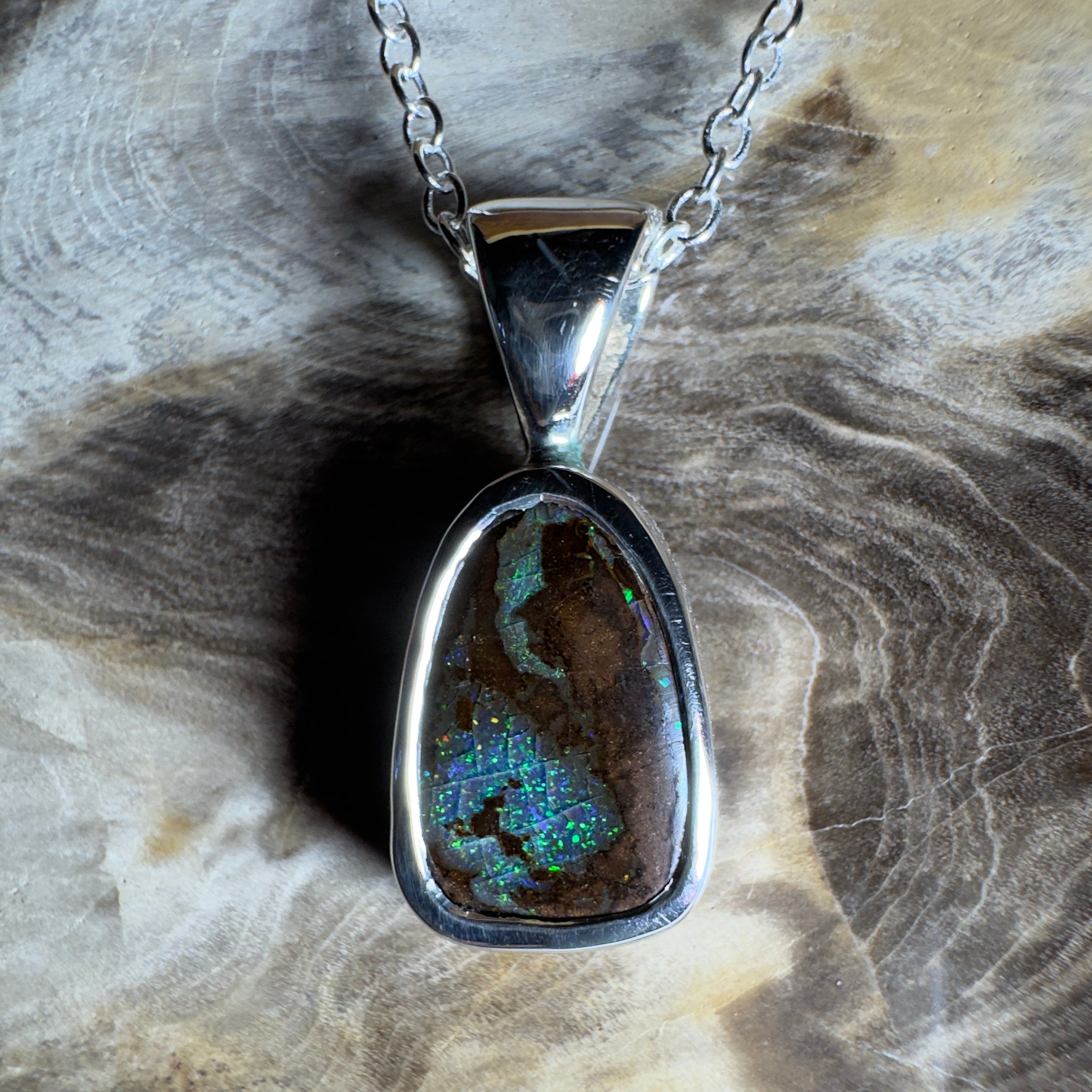 Kings Canyon Glow ~ Queensland Boulder Opal 925 Sterling Silver Pendant Necklace