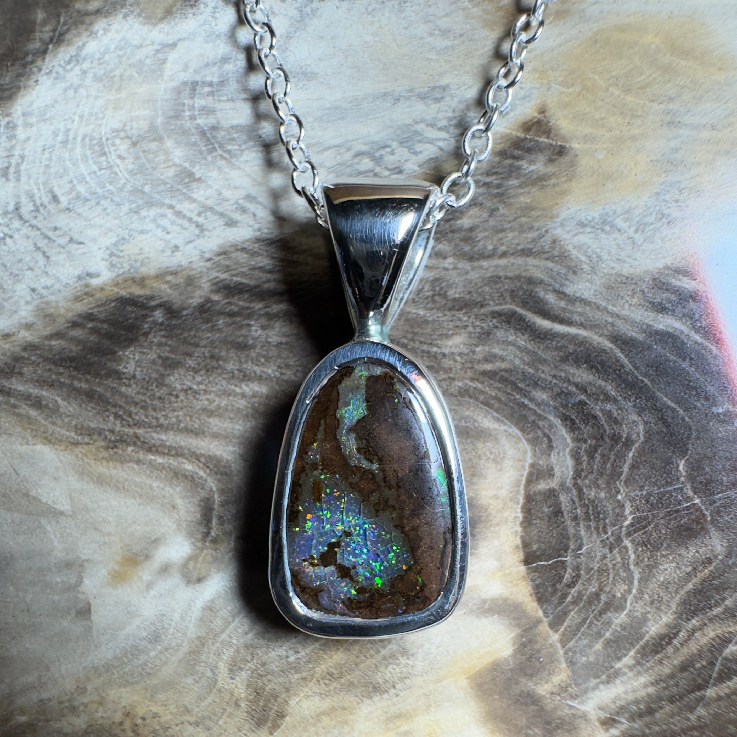 Kings Canyon Glow ~ Queensland Boulder Opal 925 Sterling Silver Pendant Necklace