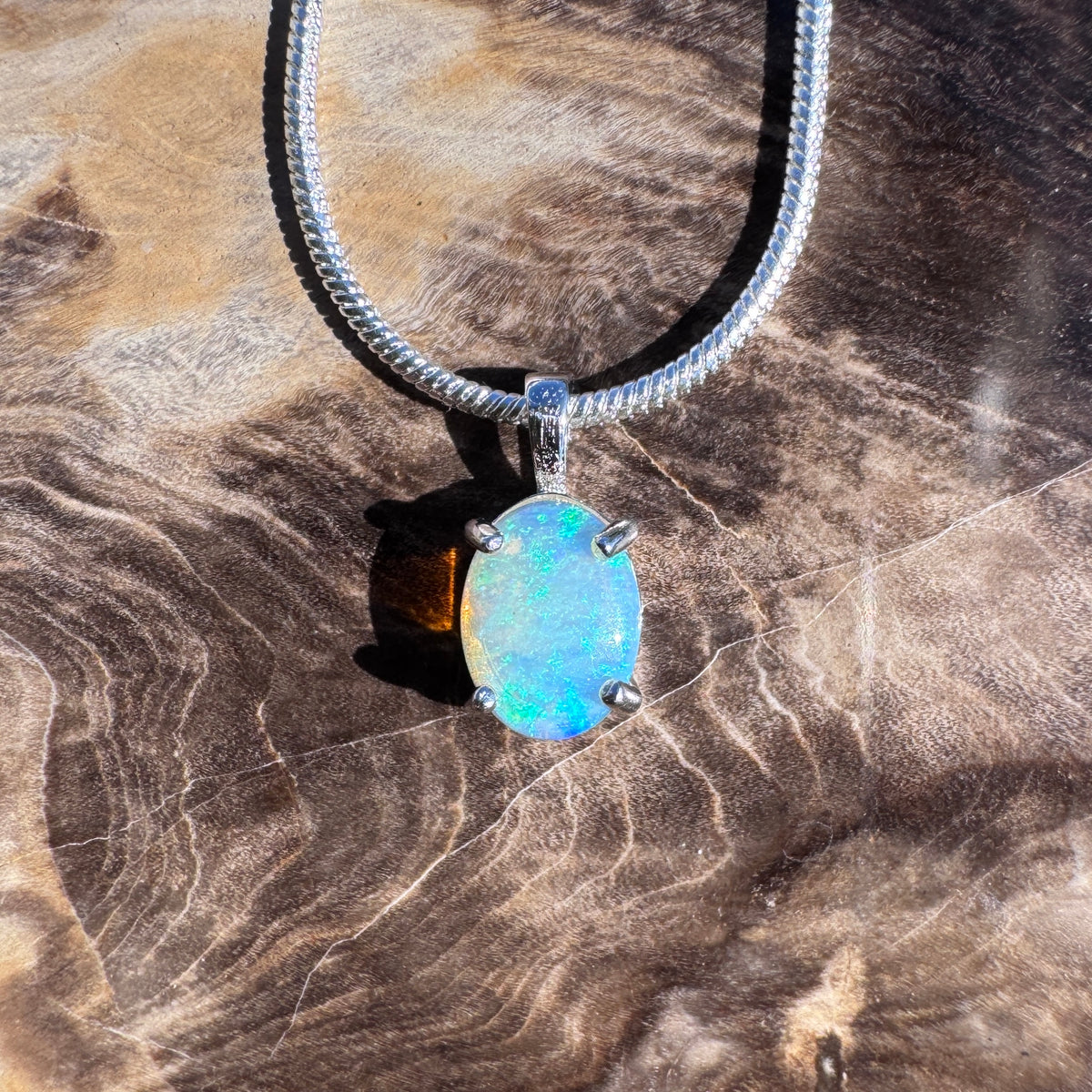 0.7ct Lightning Ridge Crystal Opal Pendant Necklace ~ 'Pebbly Beach Blues' | 925 Sterling Silver | Solid Australian Opal