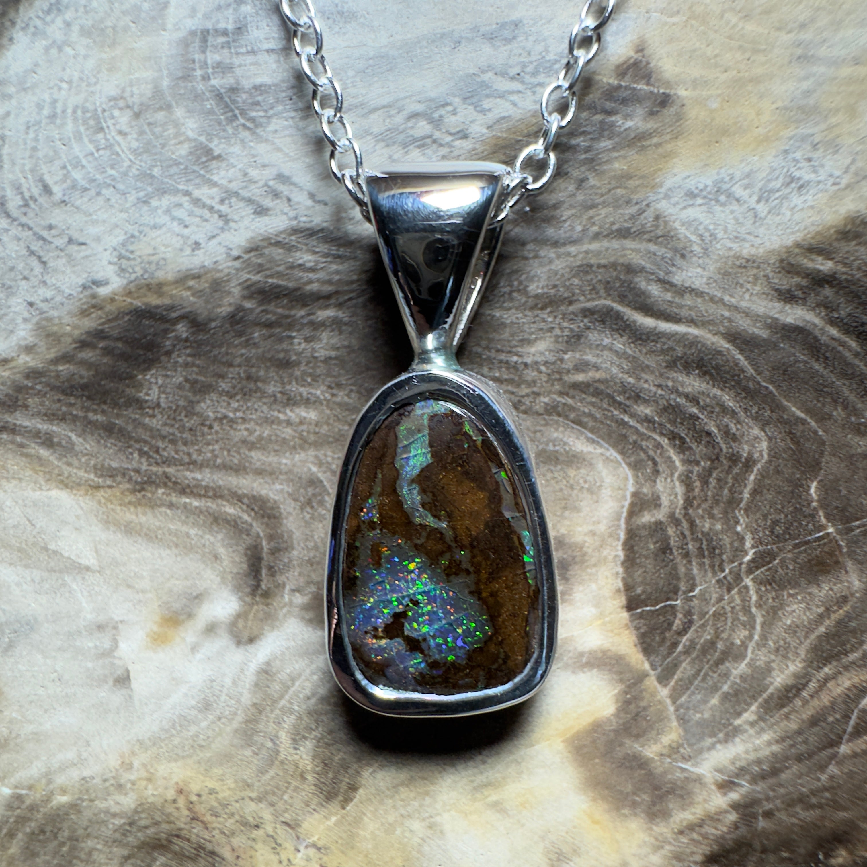 Kings Canyon Glow ~ Queensland Boulder Opal 925 Sterling Silver Pendant Necklace